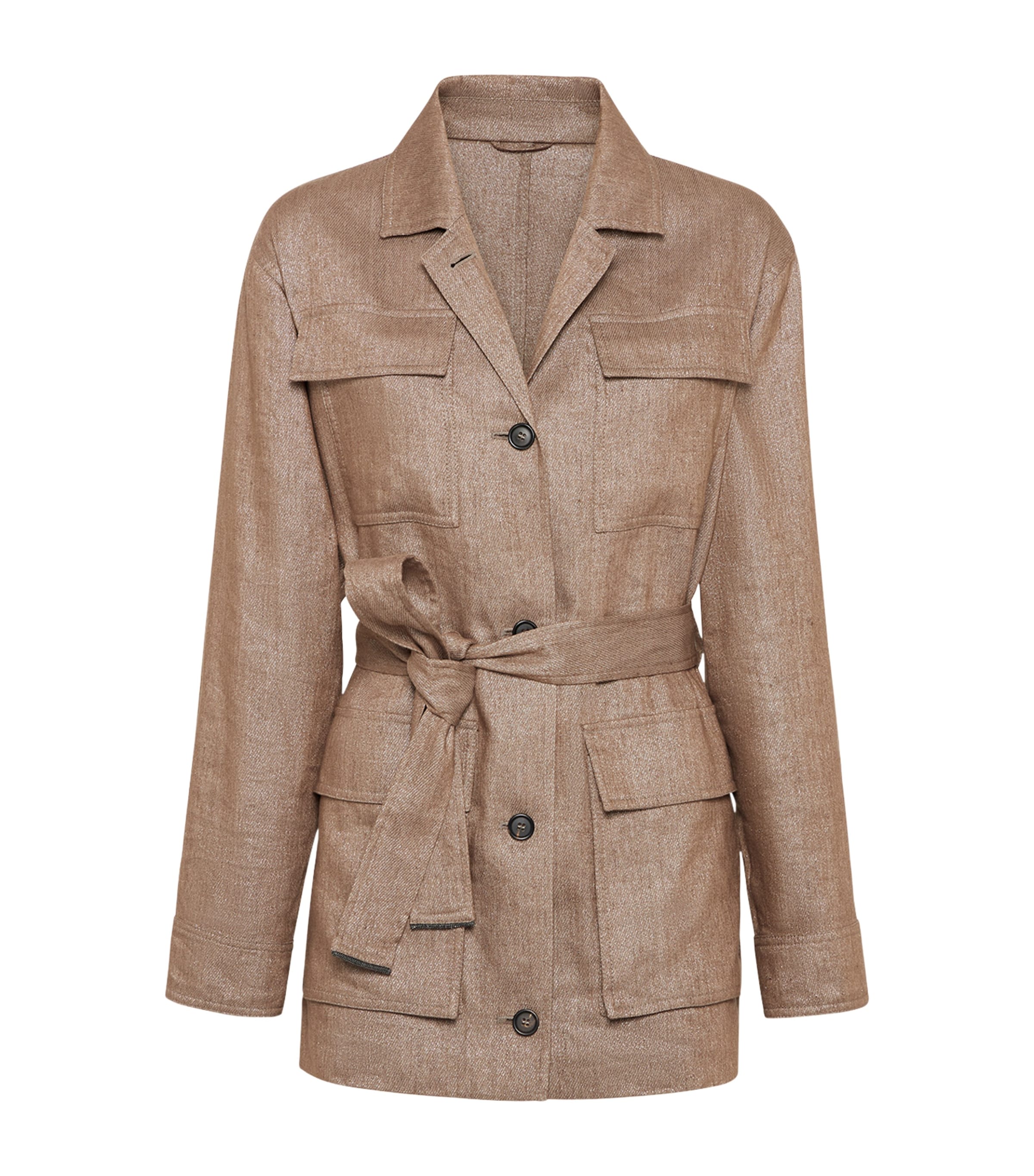 Brunello Cucinelli Techno Linen-blend Sparkling Safari Blazer In Brown