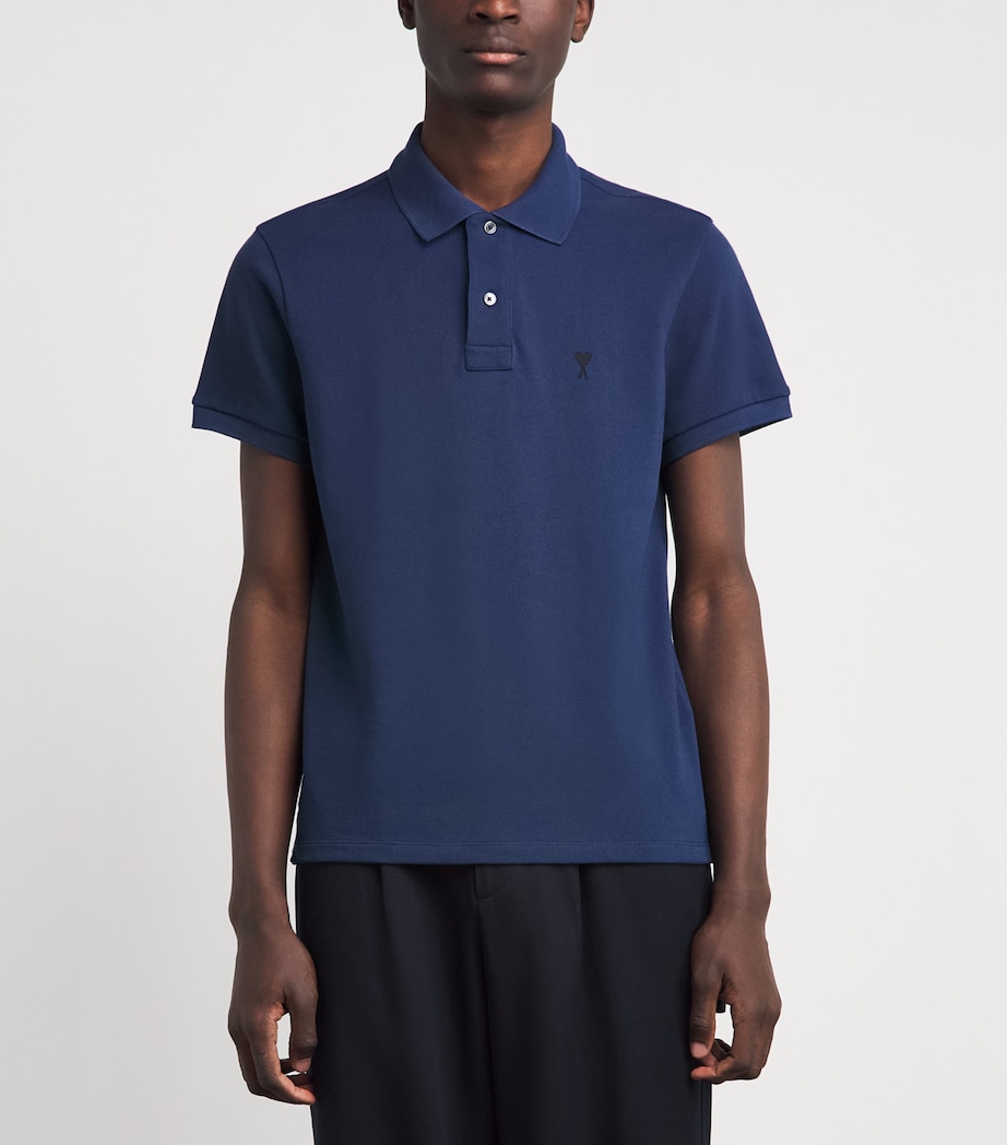 AMI Paris Mens Organic Cotton Ami de Coeur Polo Shirt Encre Image 4