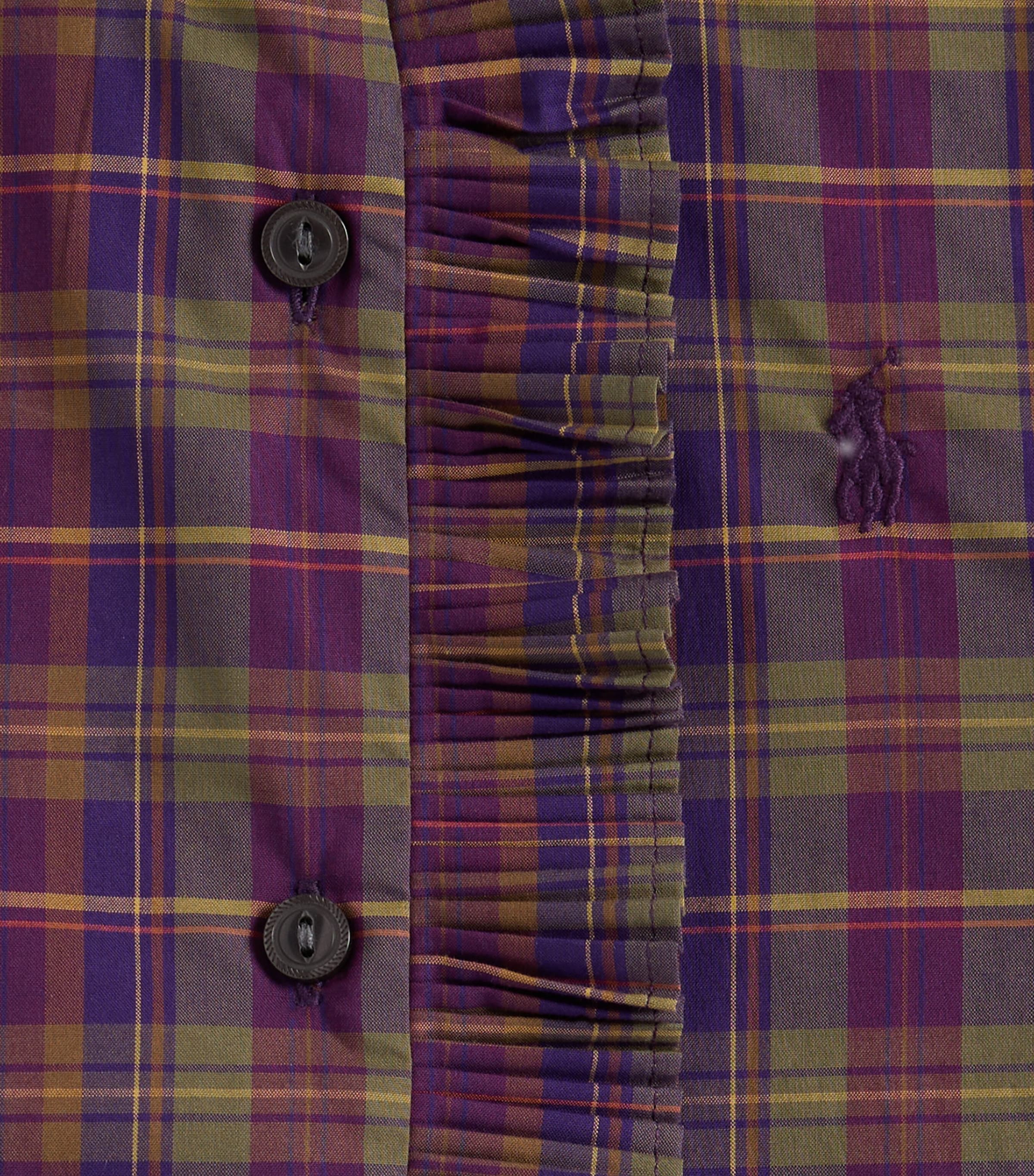 Ralph Lauren Kids Ruffled Plaid Shirt (7-16 Years) Prple Grn Plaid Image 2