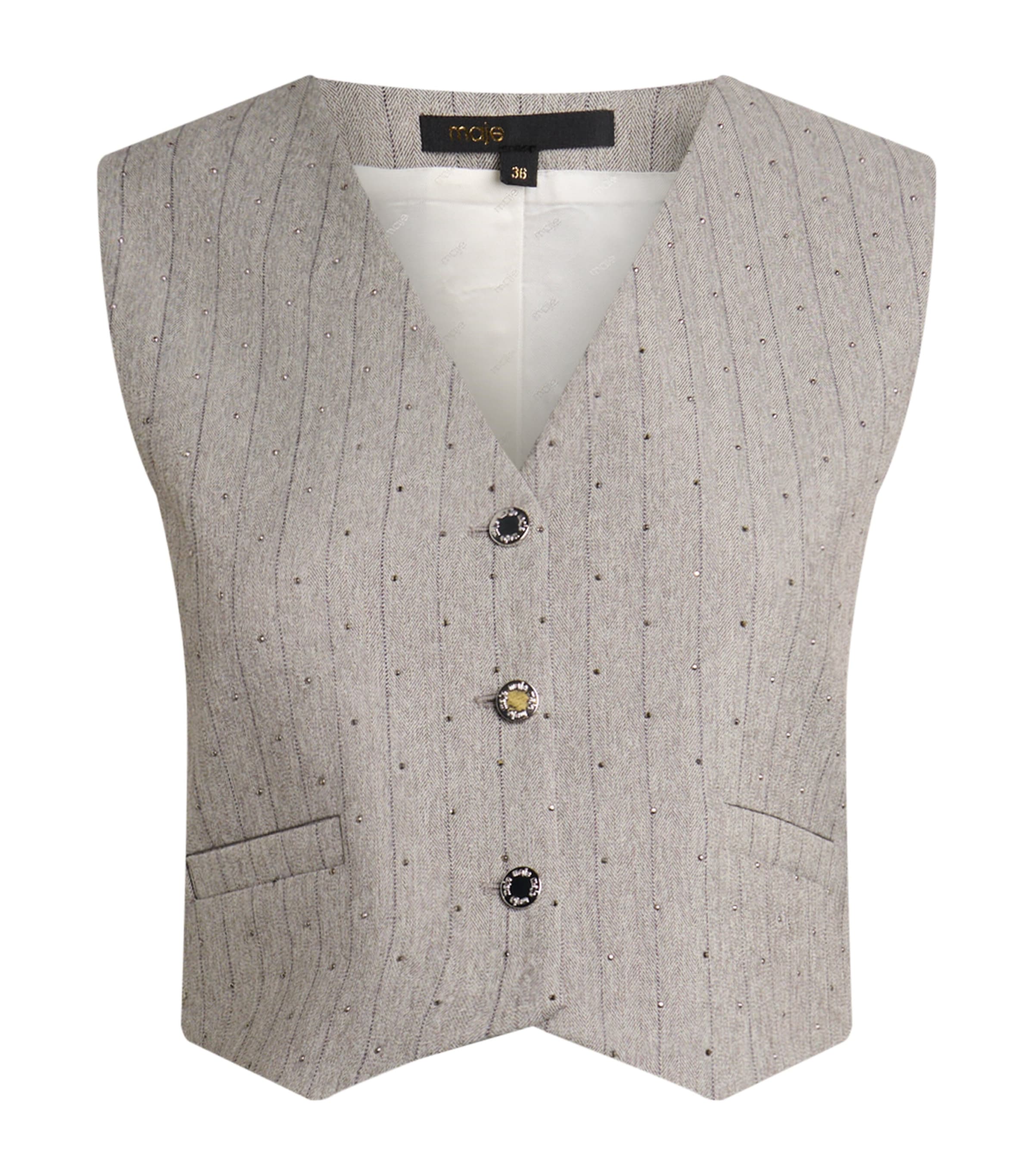 Maje Stripe Rhinestone-embellished Waistcoat In Gray