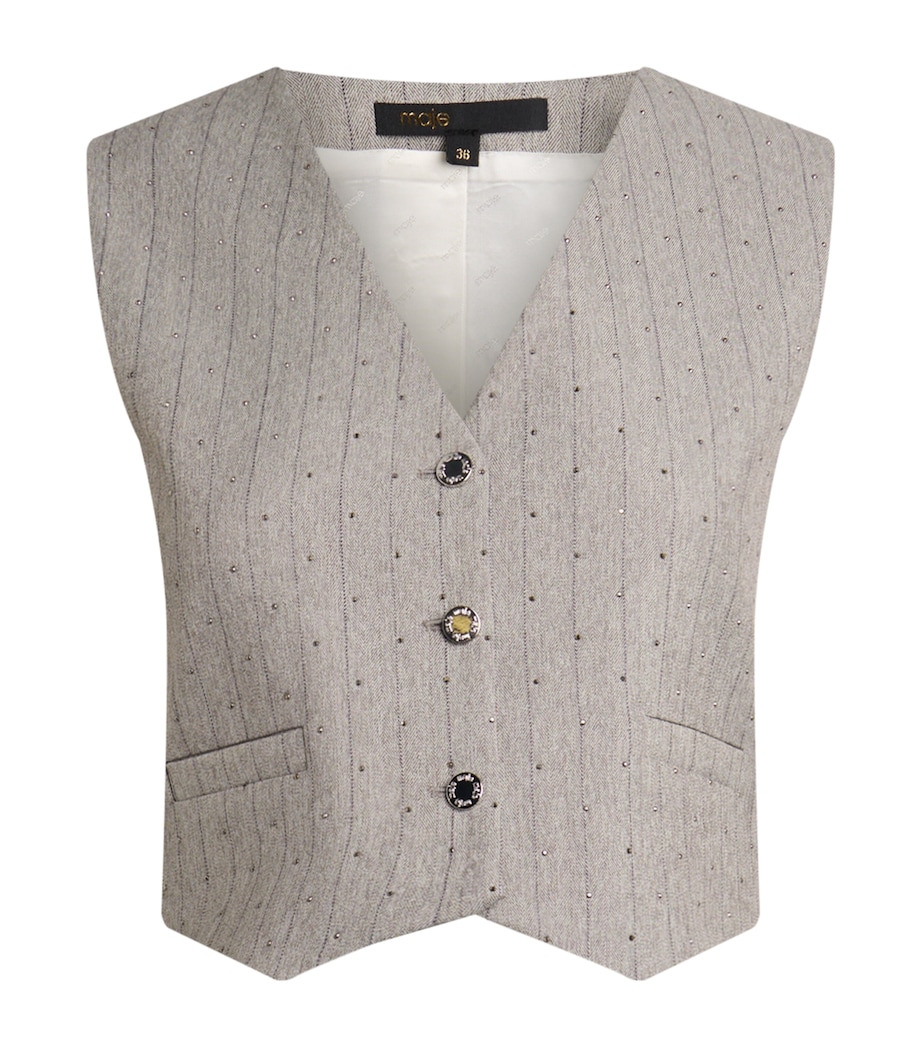Stripe Rhinestone-Embellished Waistcoat LIGHT GREY Image 1