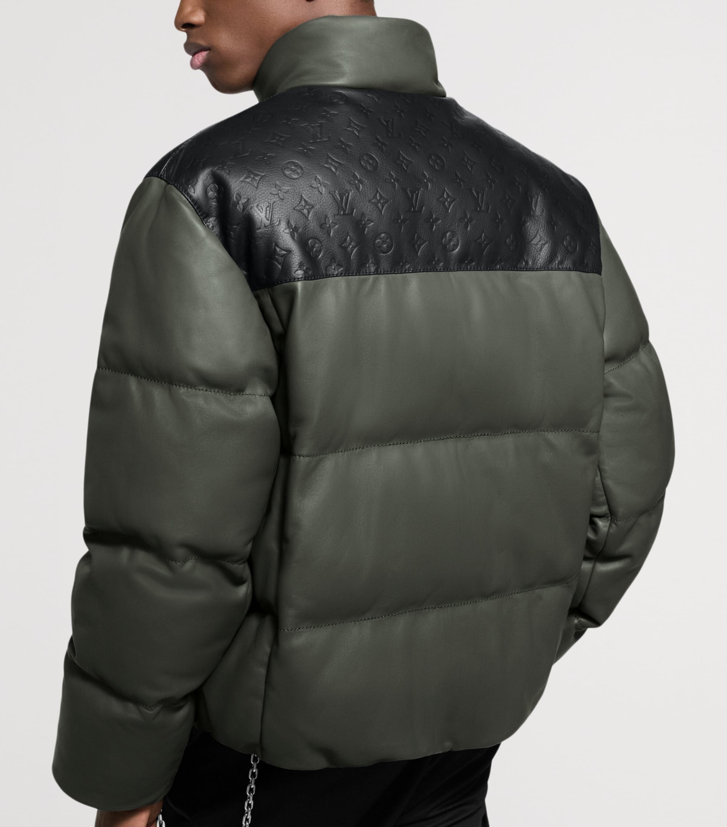Leather Ecodown Puffer Jacket DARK GREY Image 3
