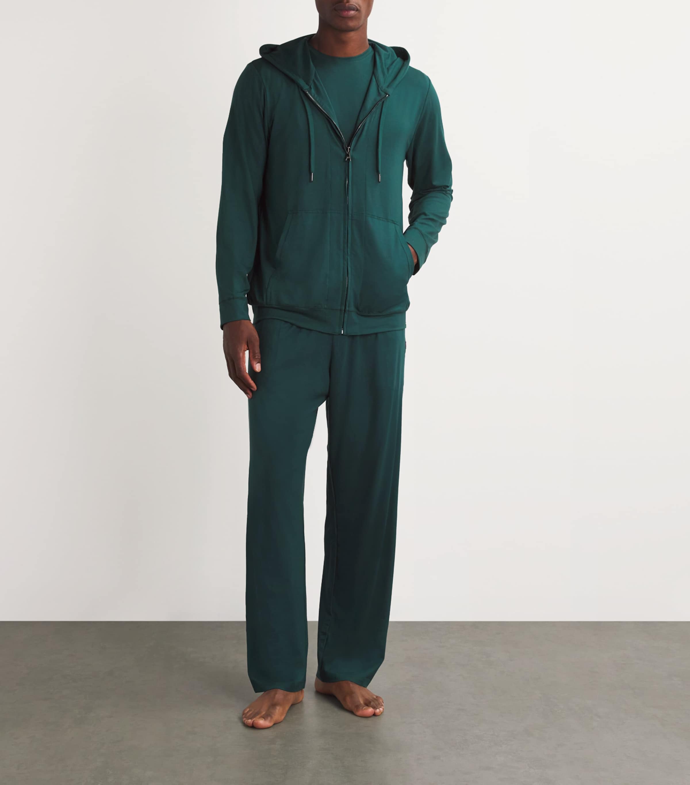 Derek Rose Mens Micro Modal Zipped Hoodie Green Image 2