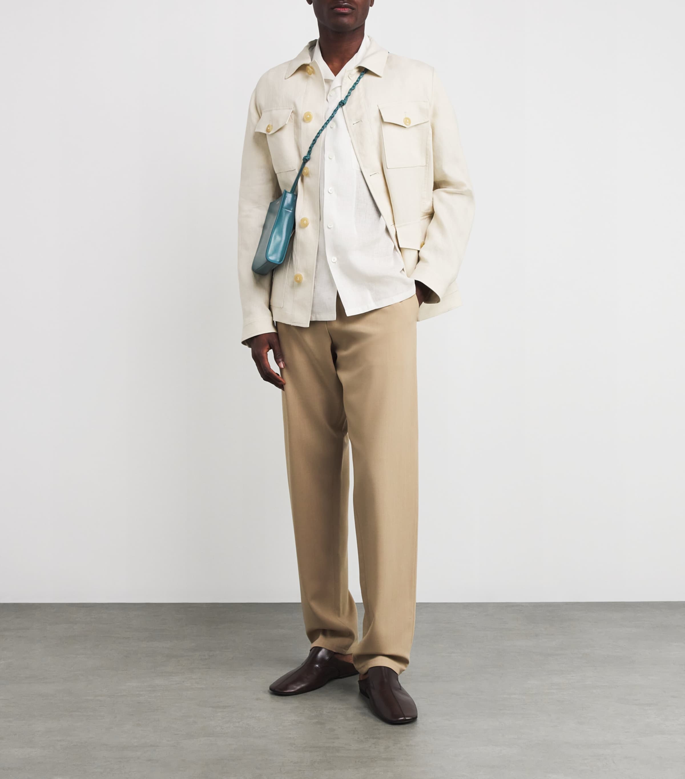 Canali Mens Linen Notched-Collar Shirt Image 2