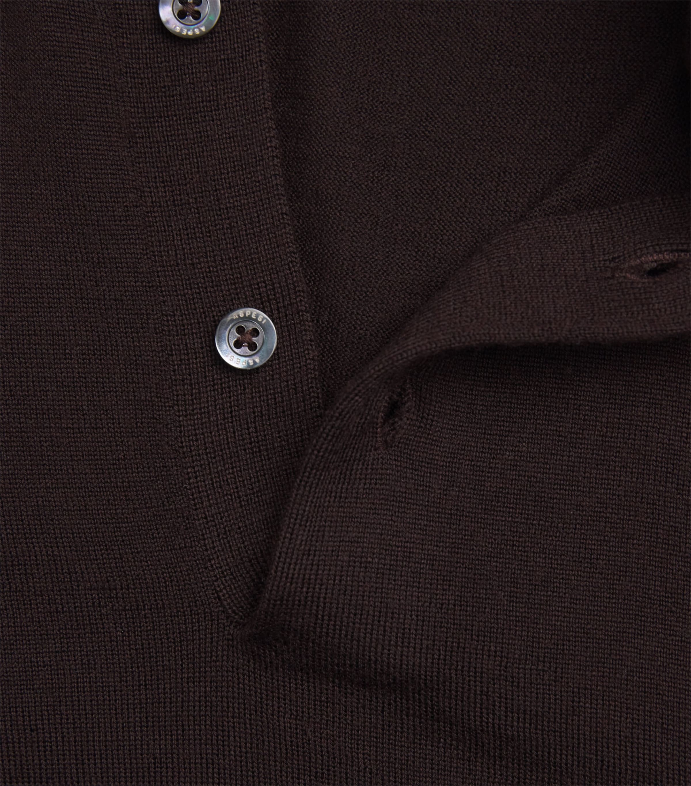 Aspesi Mens Virgin Wool Long-Sleeve Polo Shirt Marrone Image 5