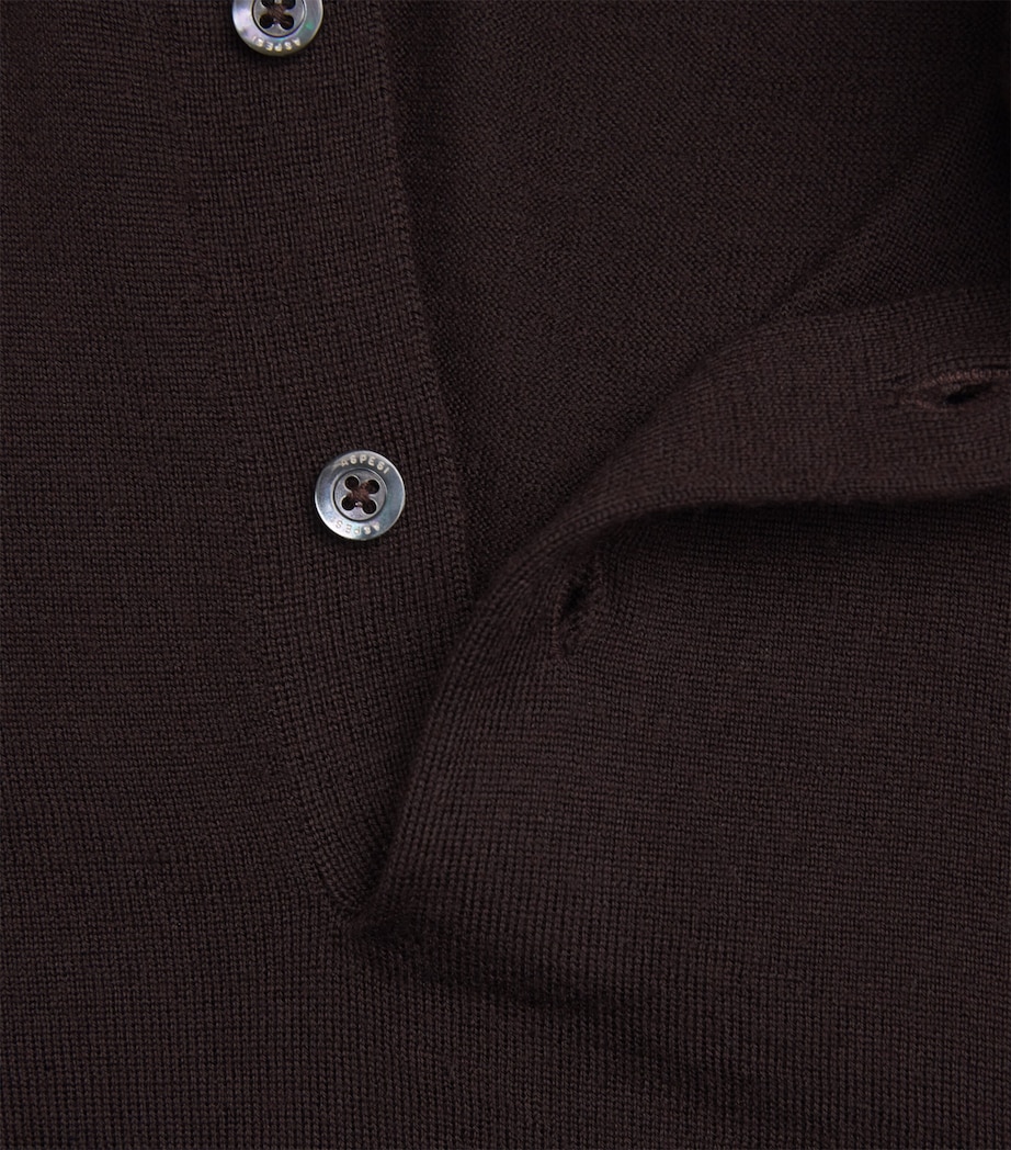 Aspesi Mens Virgin Wool Long-Sleeve Polo Shirt Marrone Image 5
