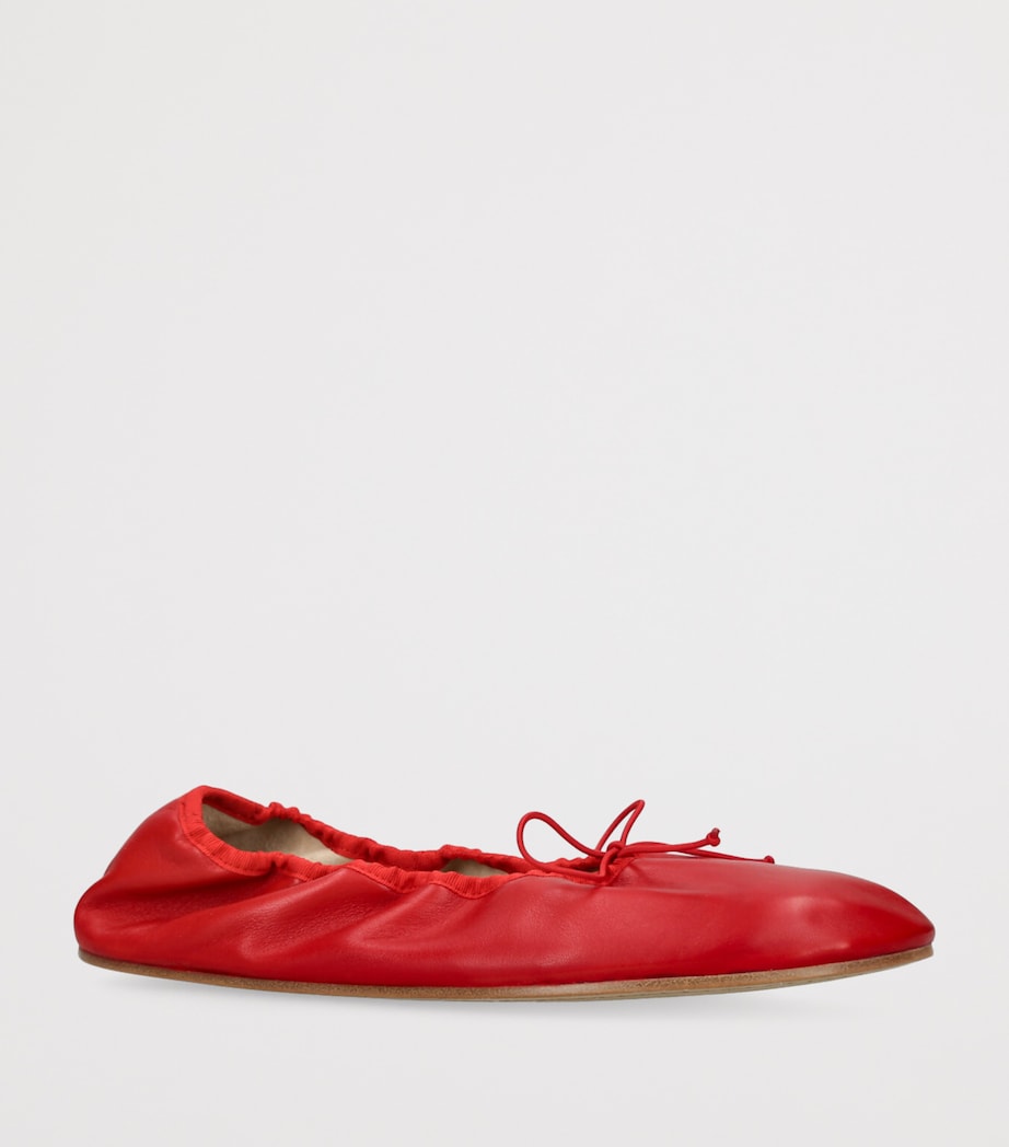 Nappa Leather Round Ballet Flats RED Image 3