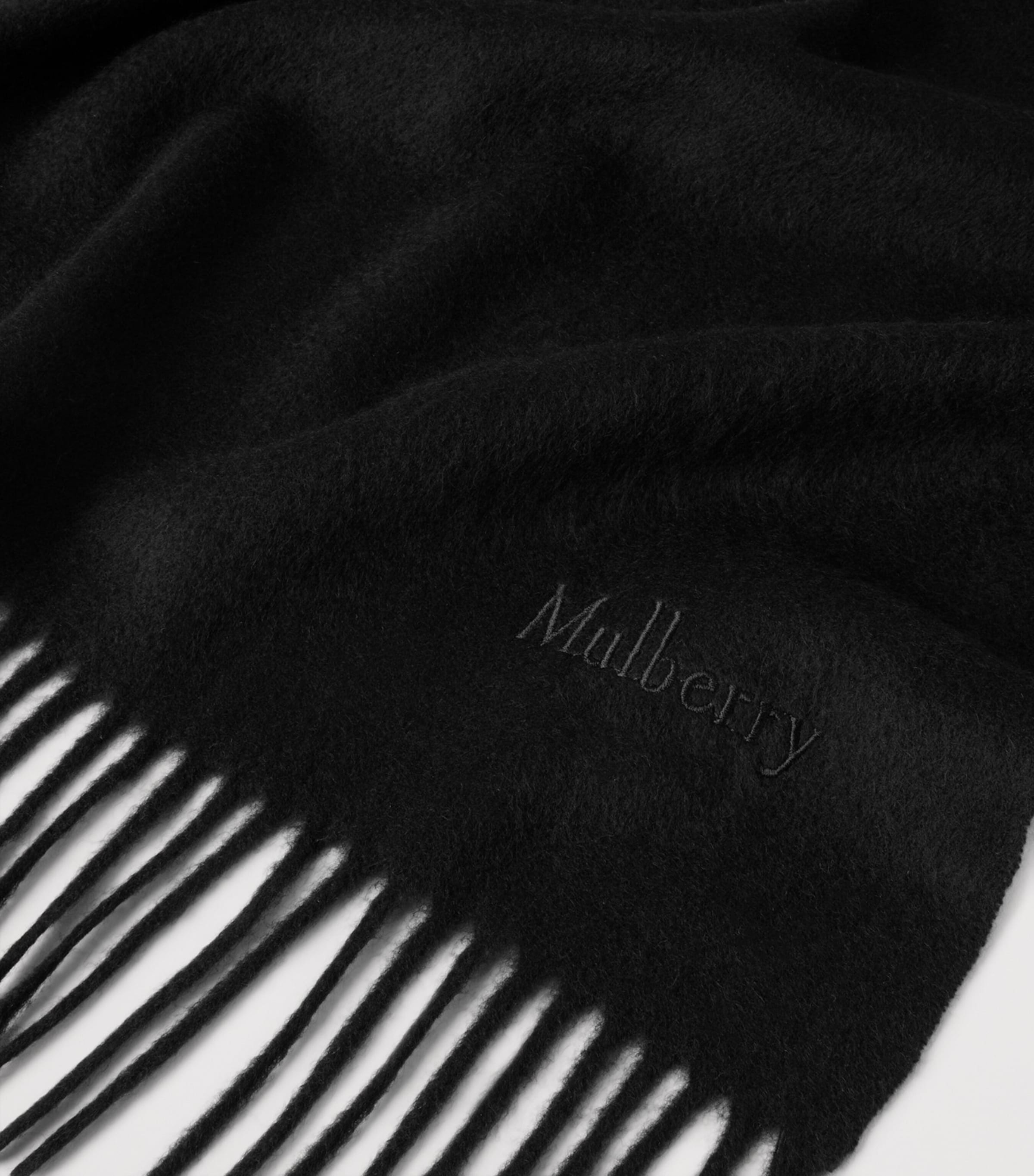 Mulberry Merino Wool Fringed Scarf Black Image 3