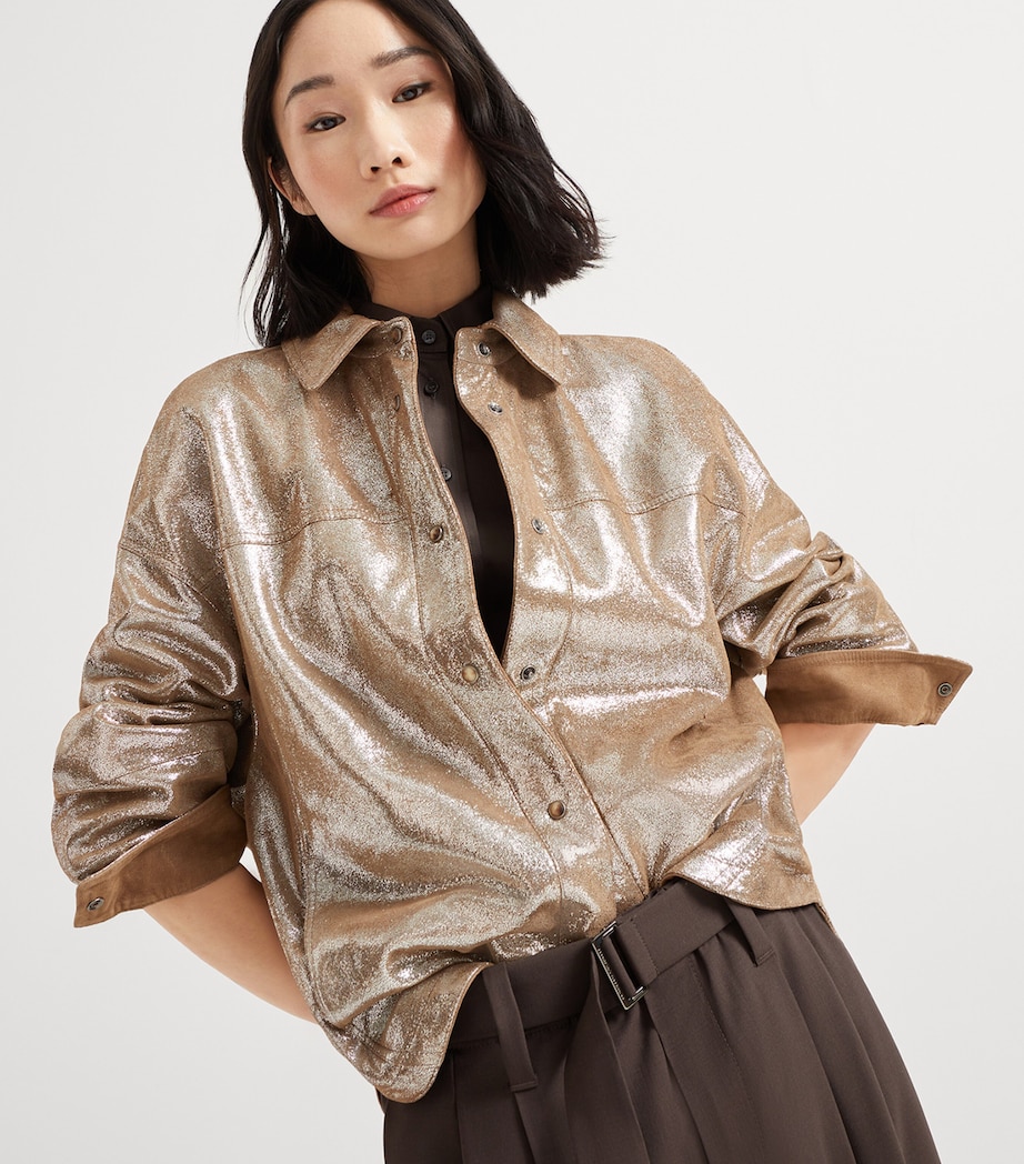 Lamé Nappa Leather Monili-Trim Shirt C9048 Image 5