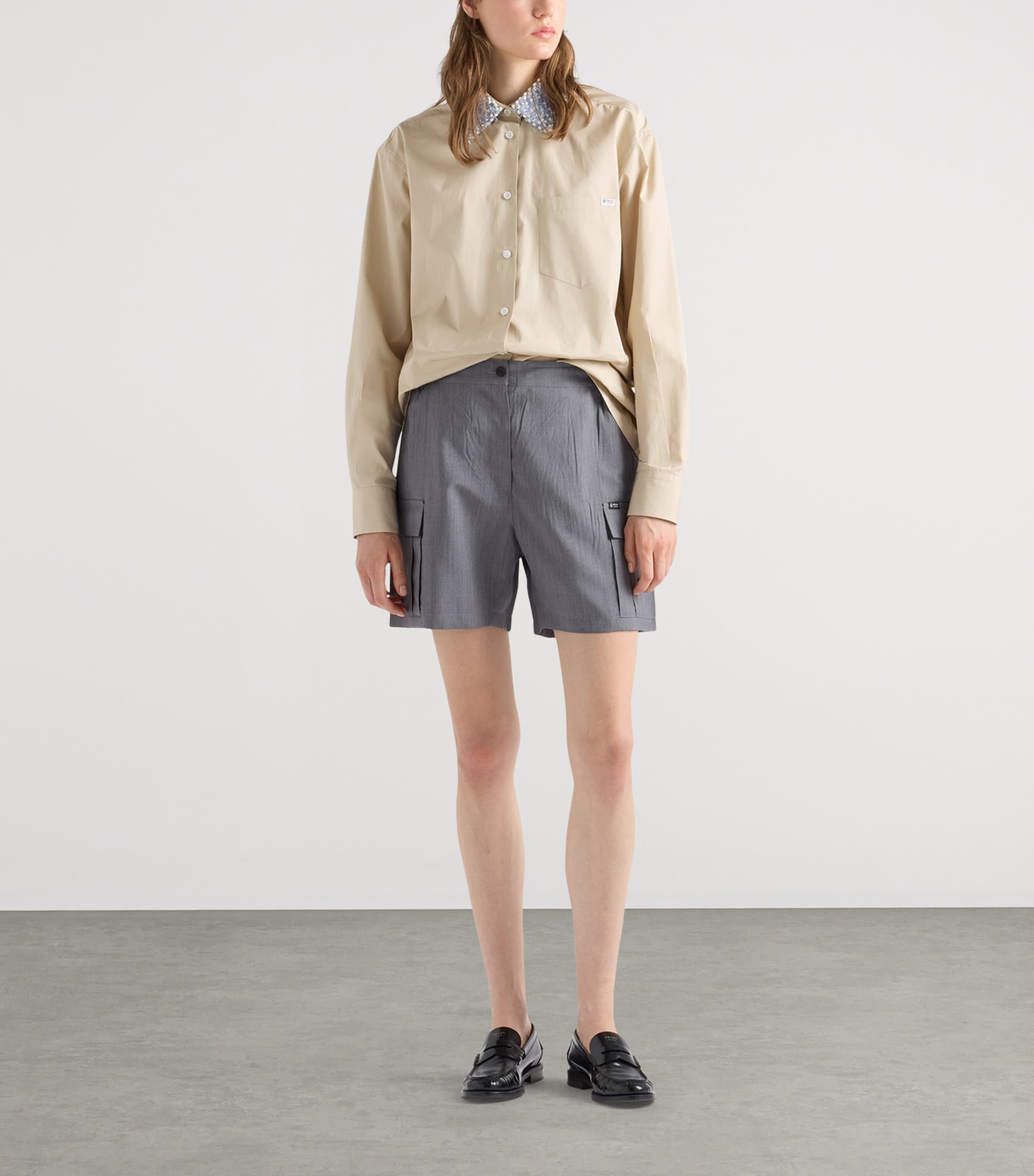 Prada Womens Virgin Wool-Mohair Shorts Grey Image 2