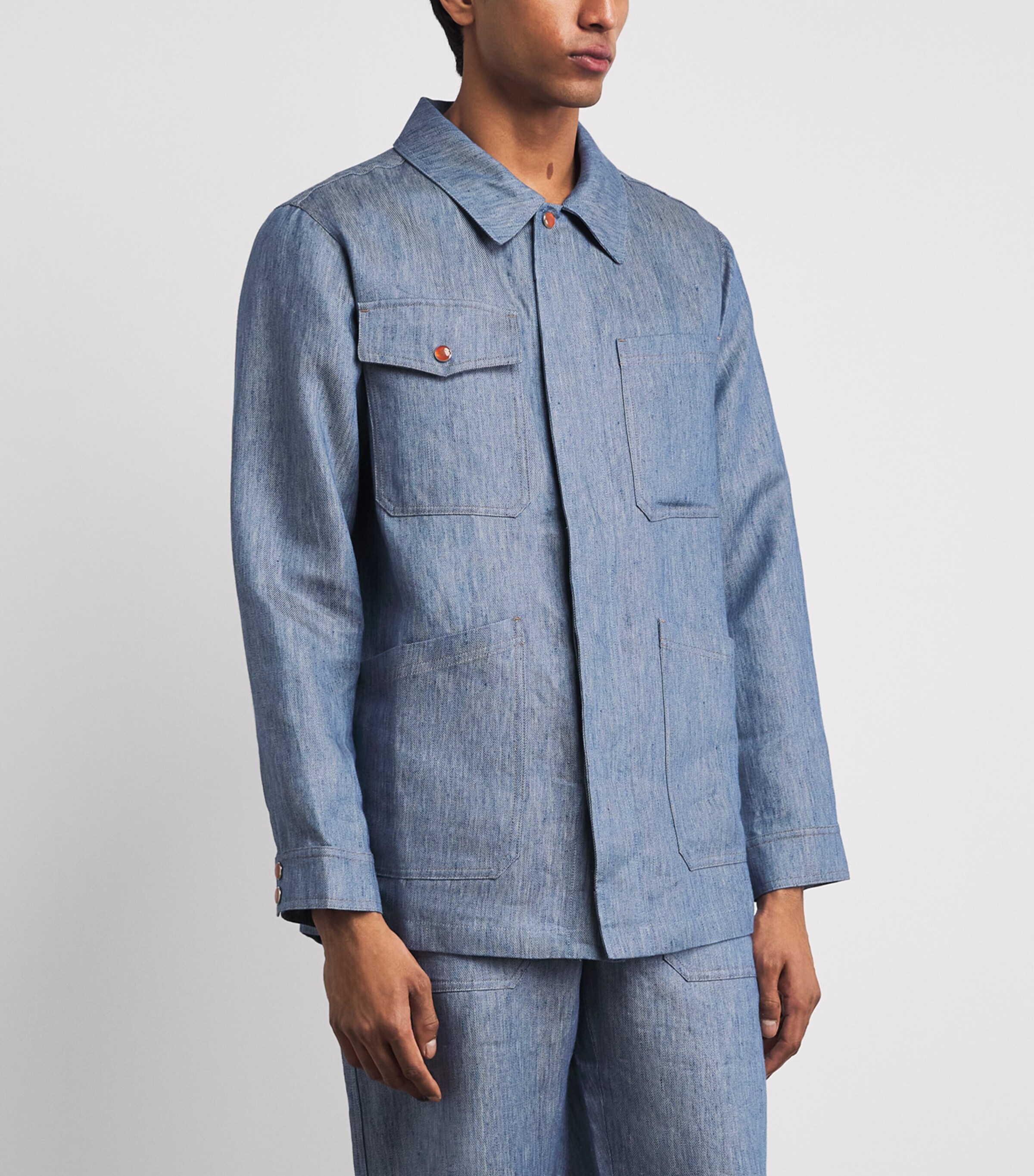 GOD'S TRUE CASHMERE Mens Linen-Denim Jacket Carnelian Image 4