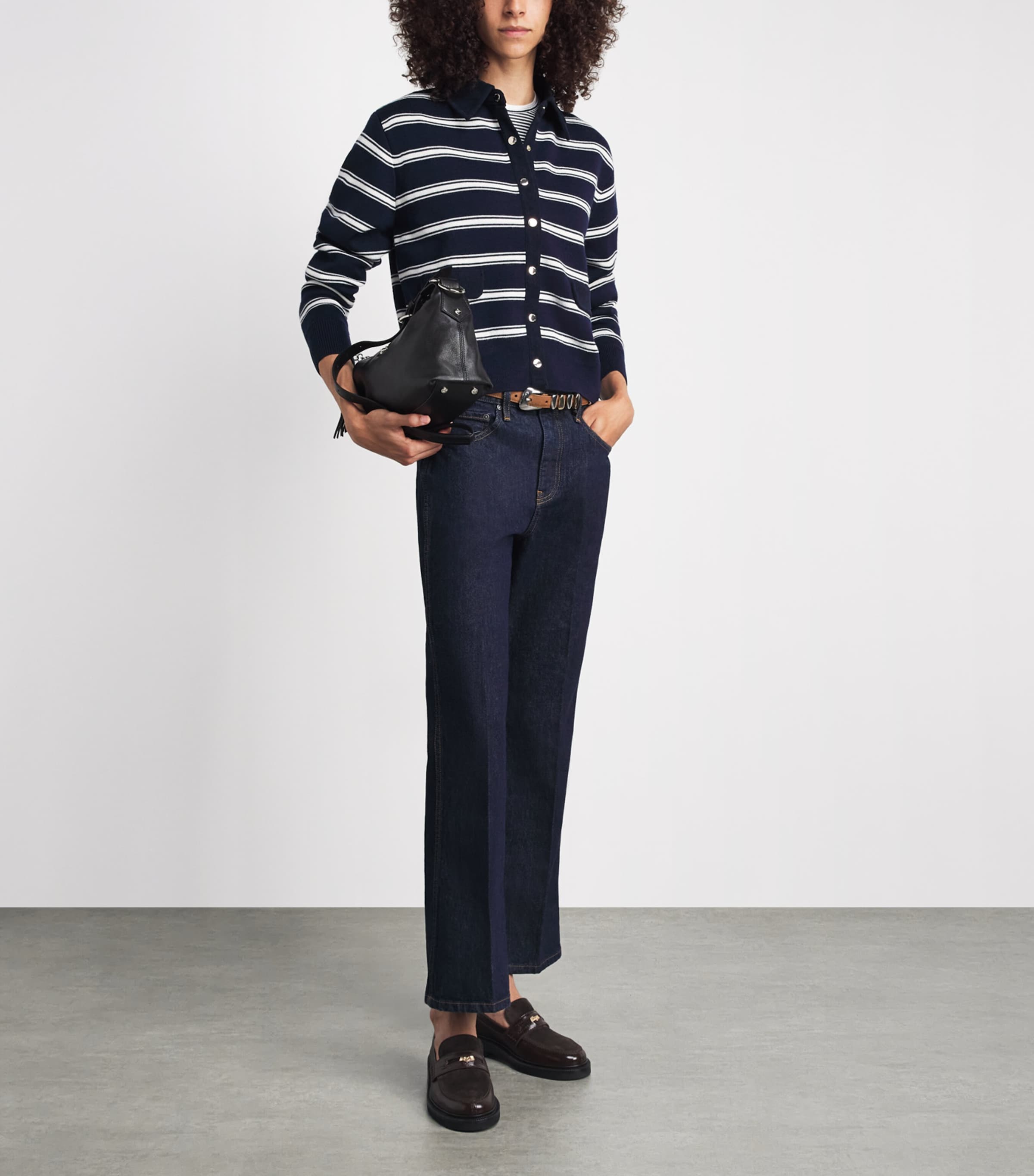 Claudie Pierlot Womens Corduroy-Collar Stripe Cardigan Dual Color Image 2
