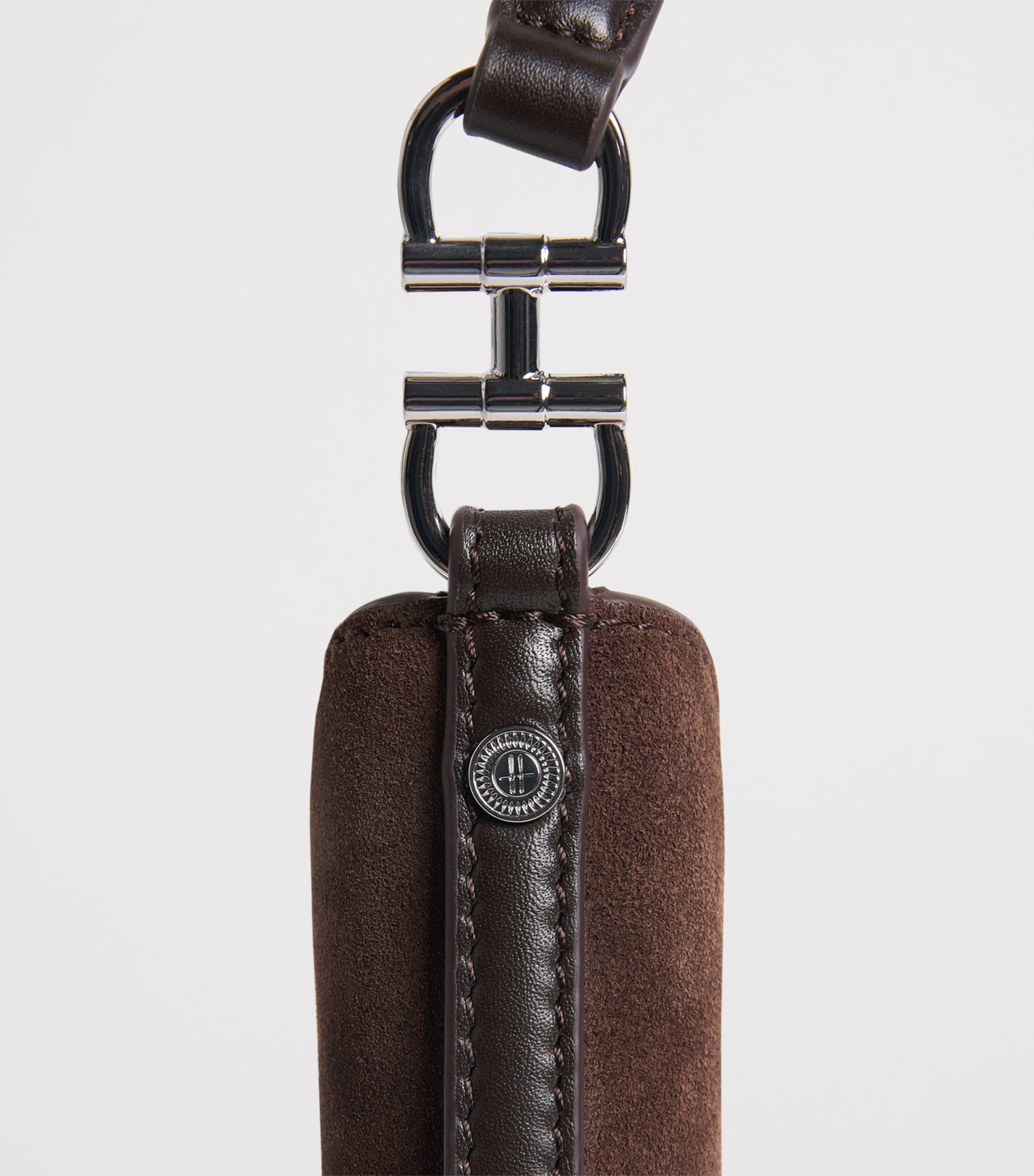 Harrods Small Suede Penny Shoulder Bag Brown Image 7