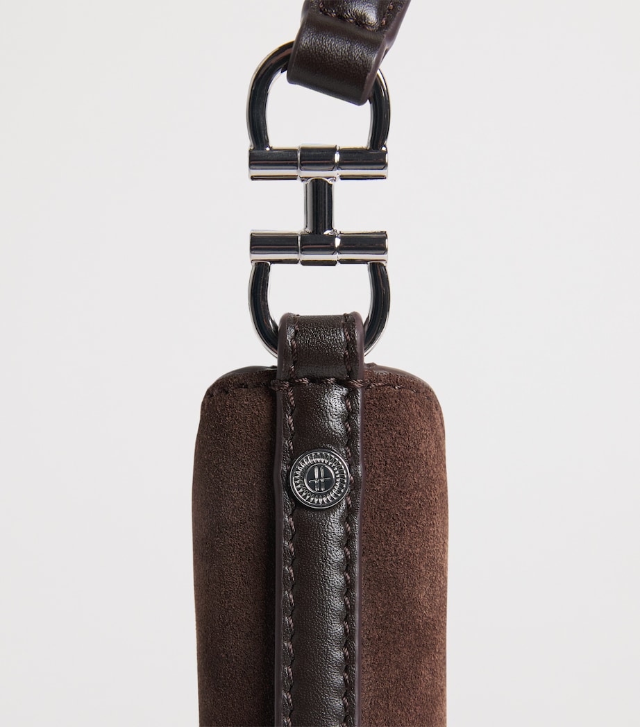 Harrods Small Suede Penny Shoulder Bag Brown Image 7