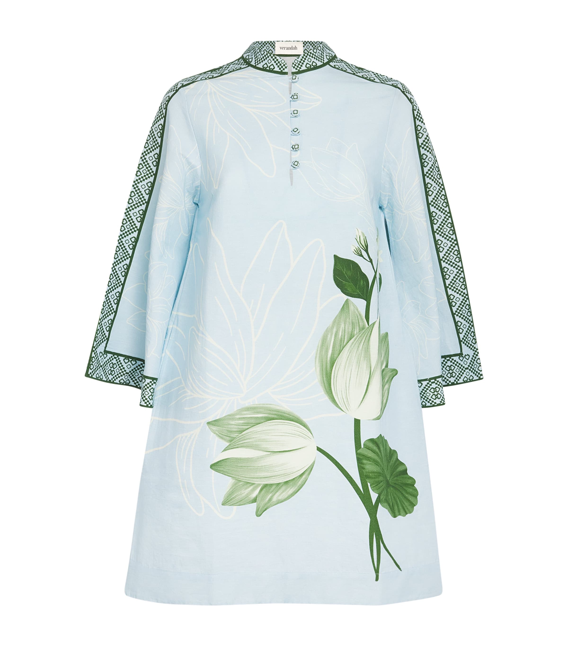 Verandah Womens Cotton-Hemp Kaftan Mini Dress Ice Blue Image 1