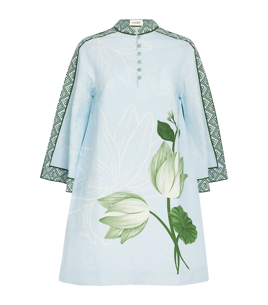 Verandah Womens Cotton-Hemp Kaftan Mini Dress Ice Blue Image 1