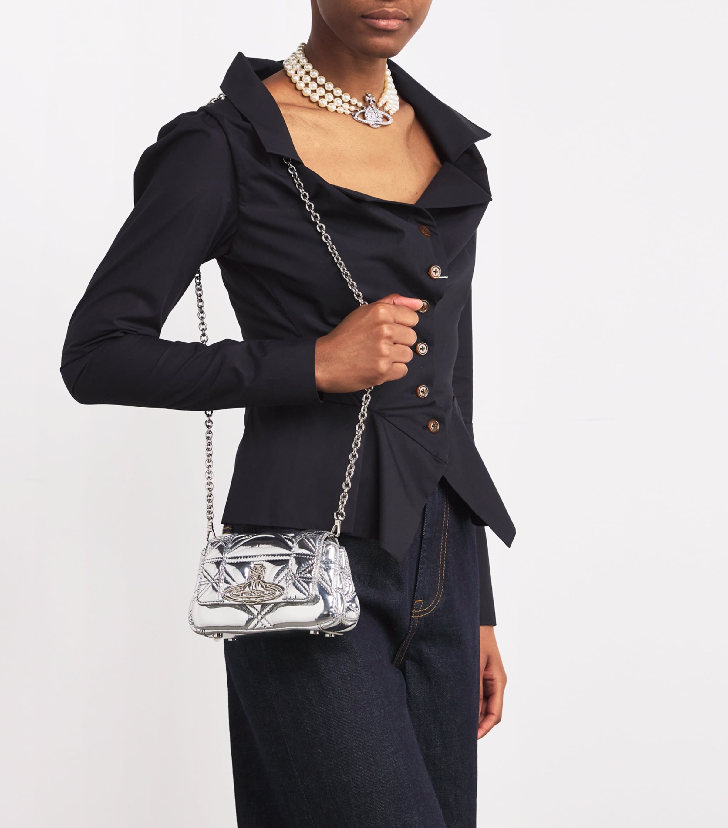 ★ vivienne westwood Hazel ショルダーバッグ(M)メタリック ★ Vivienne Westwood Hazel Shoulder Bag | Black | FARFETCH