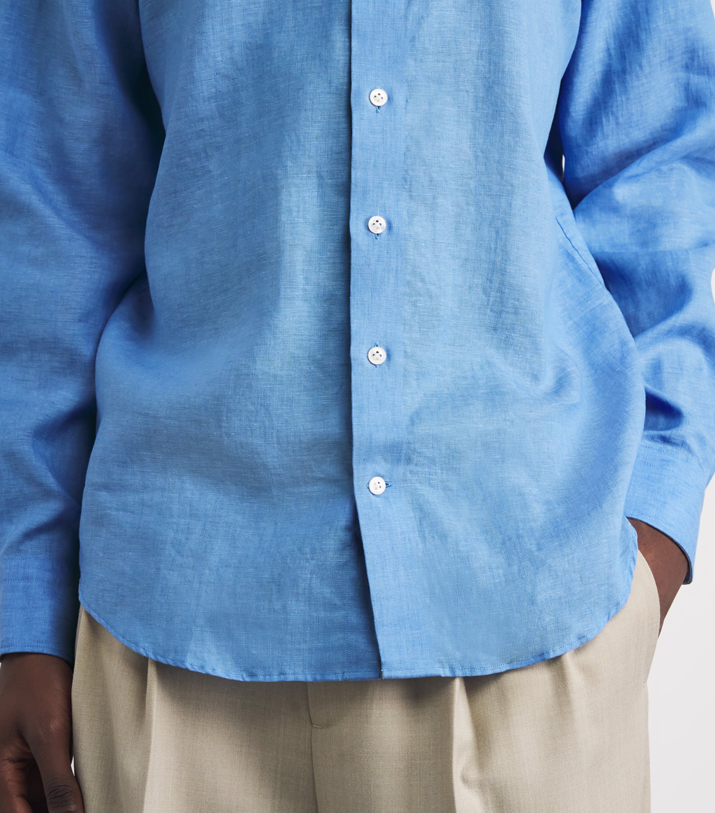 N.Peal Mens Linen Cannes Shirt Blue Image 3