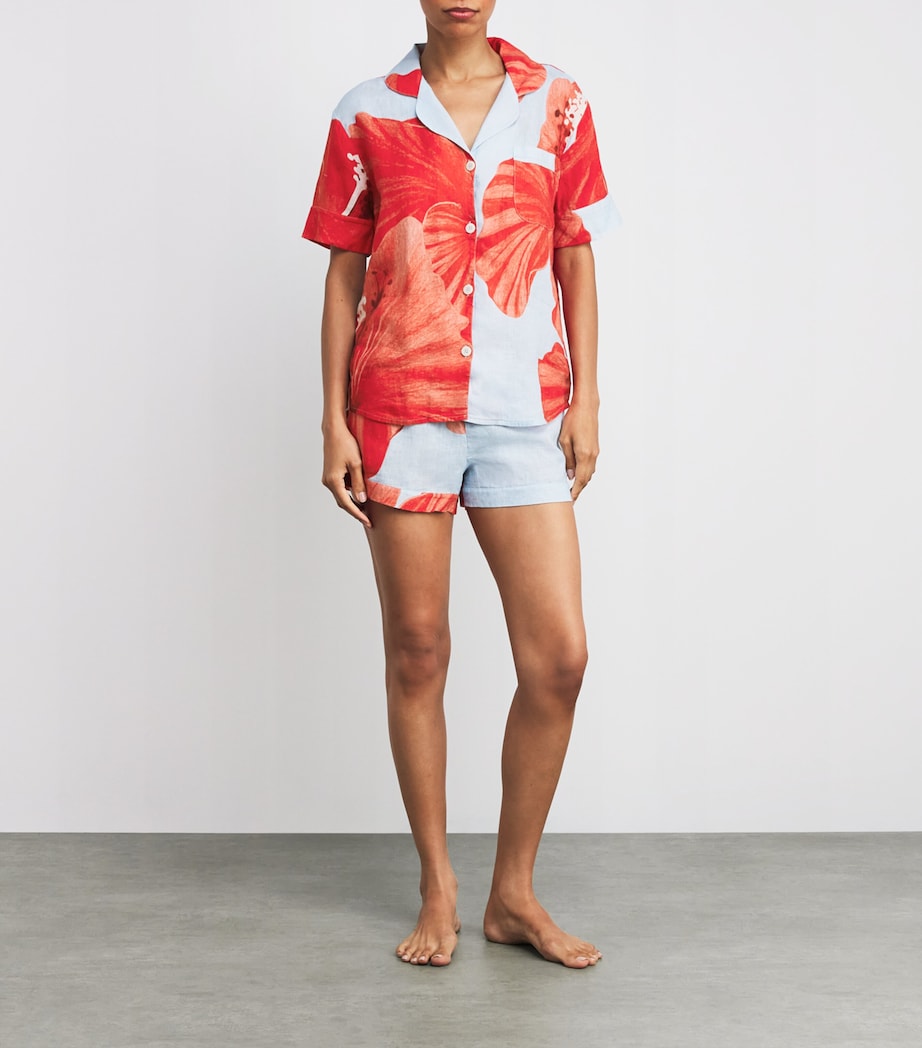 Linen Hibiscus Short Pyjama Set BLUE/RED Image 2