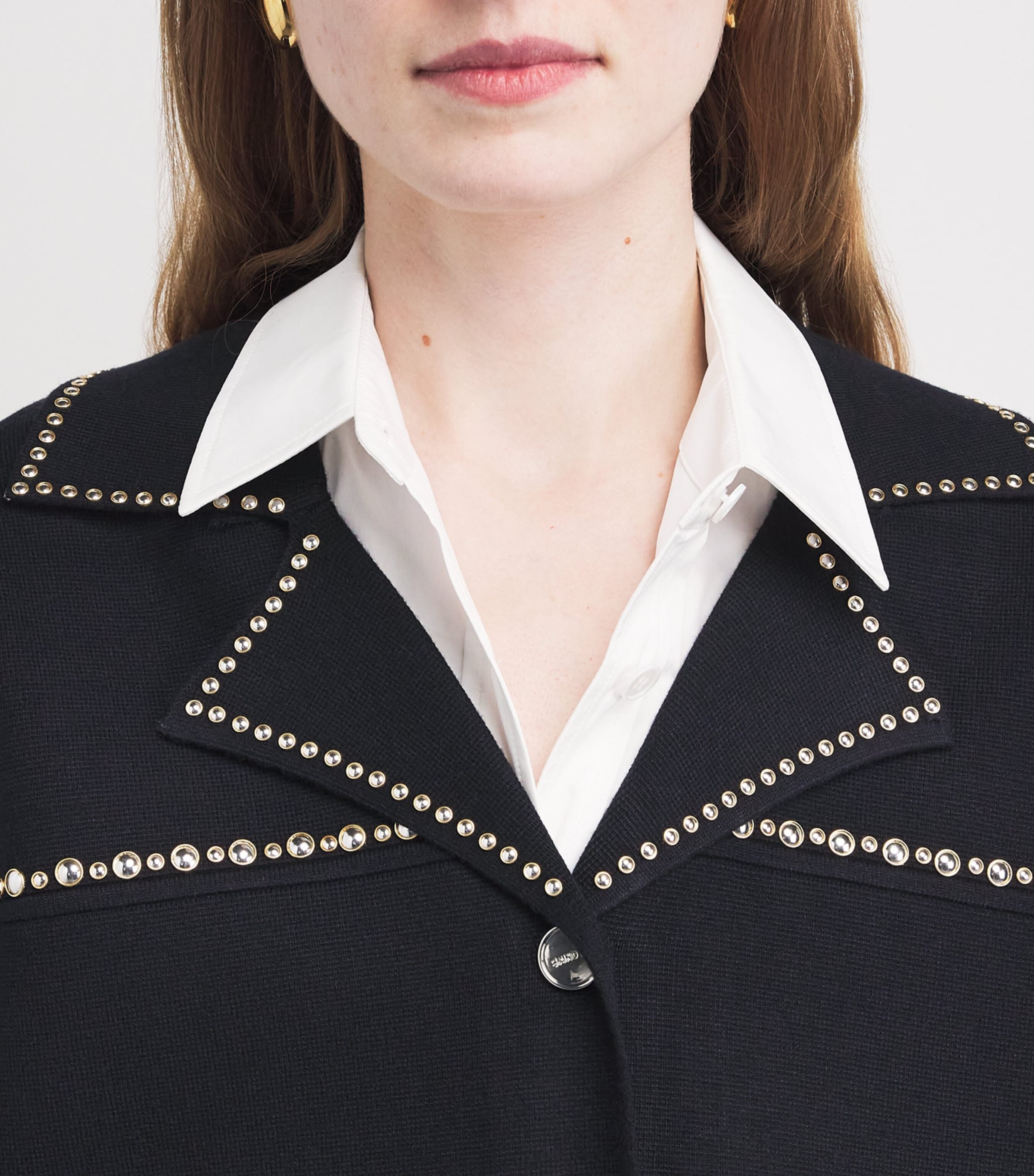 Sandro Paris Womens Embellished Blazer-Collar Cardigan Navy Blue Image 3