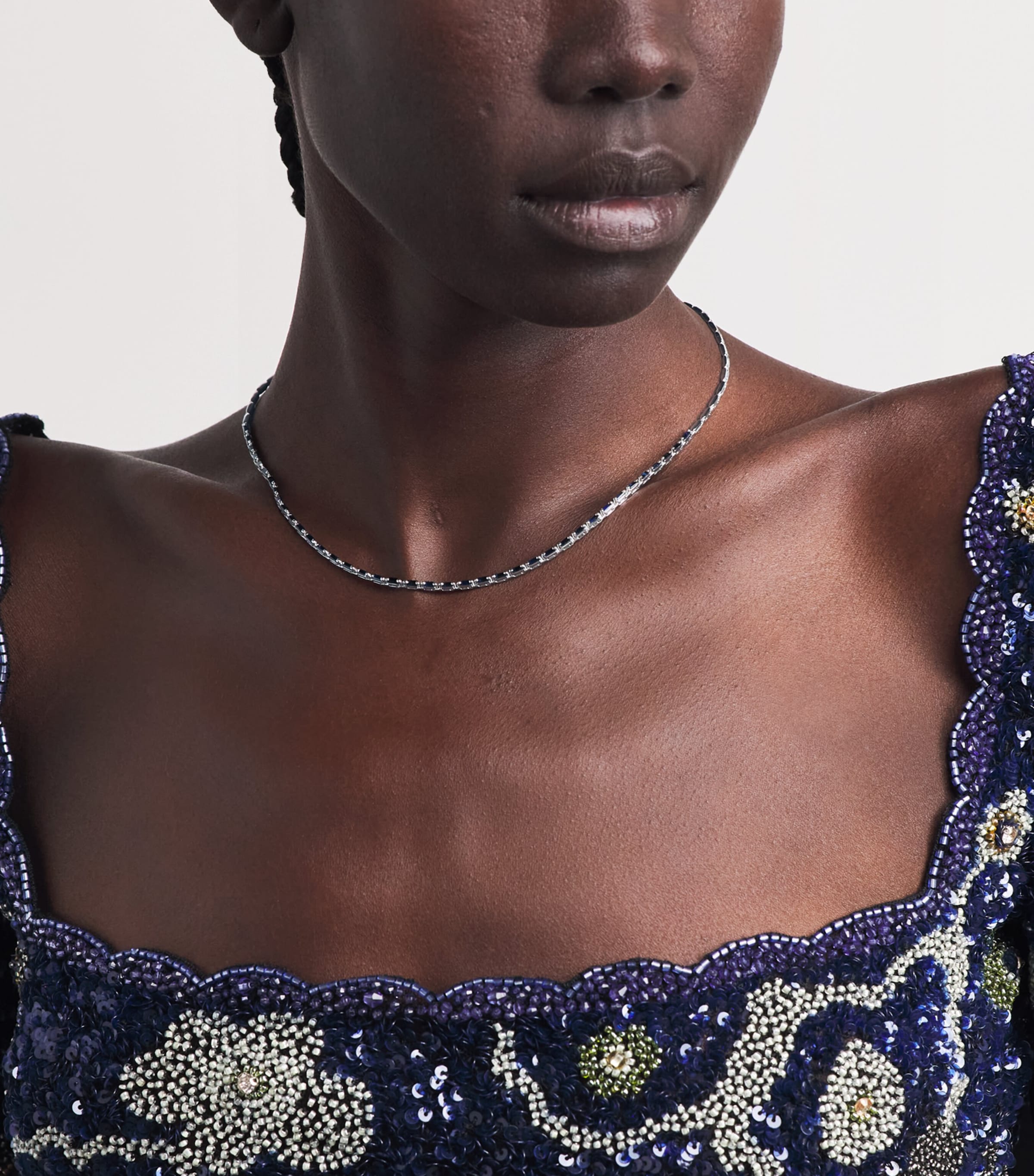 Suzanne Kalan White Gold and Blue Sapphire Bold Linear Tennis Necklace Wg/db Image 2