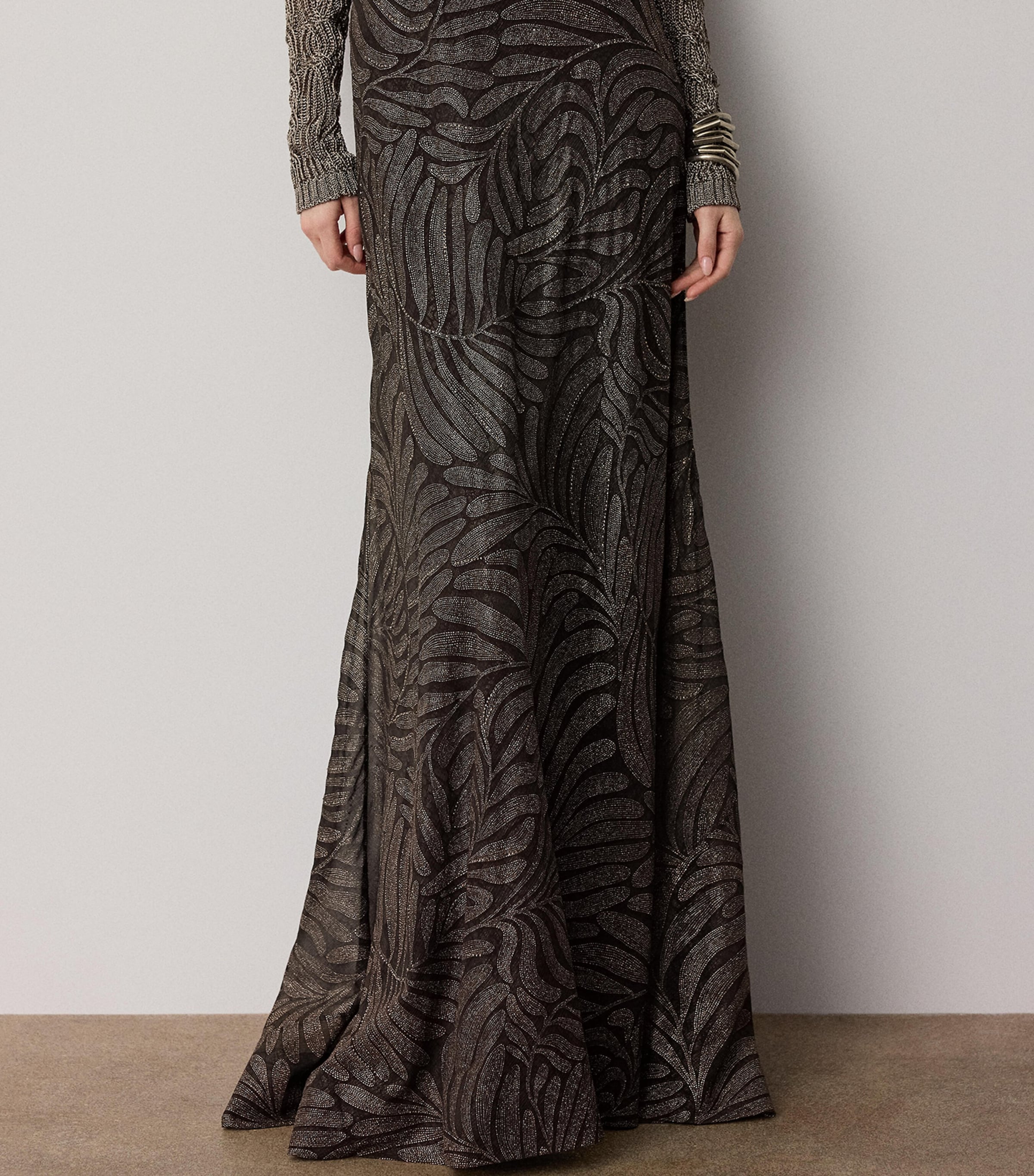 Ralph Lauren Collection Womens Foiled Silk Chiffon Masina Maxi Skirt Bronzed Deco Image 3