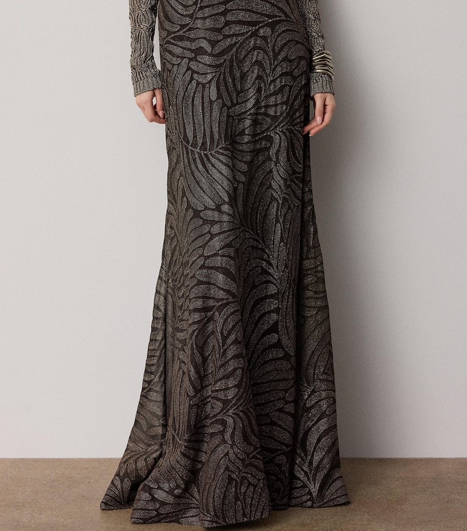 Ralph Lauren Collection Womens Foiled Silk Chiffon Masina Maxi Skirt Bronzed Deco Image 3