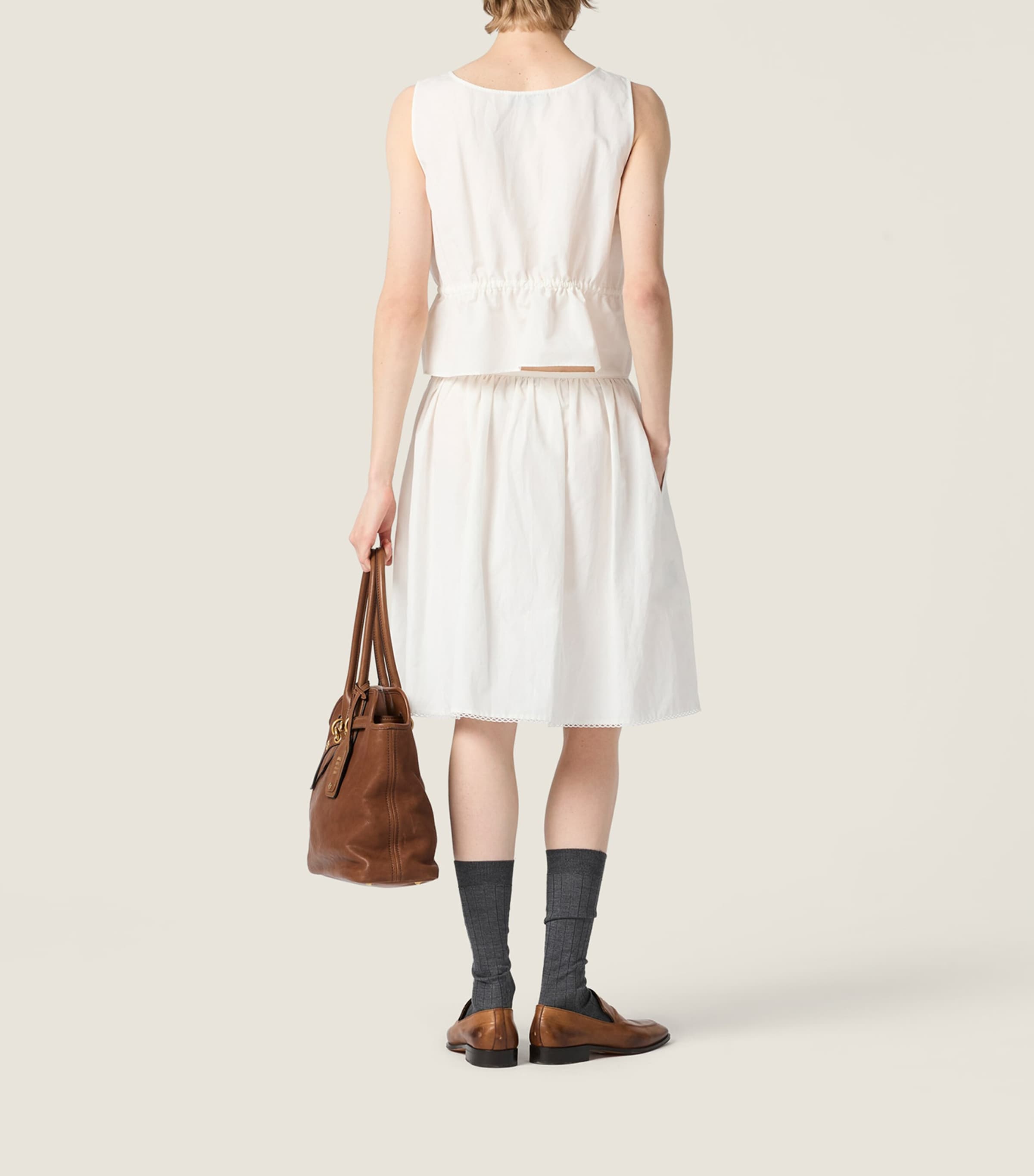 Miu Miu Womens Cotton-Linen Slubbed Midi Skirt White Image 3