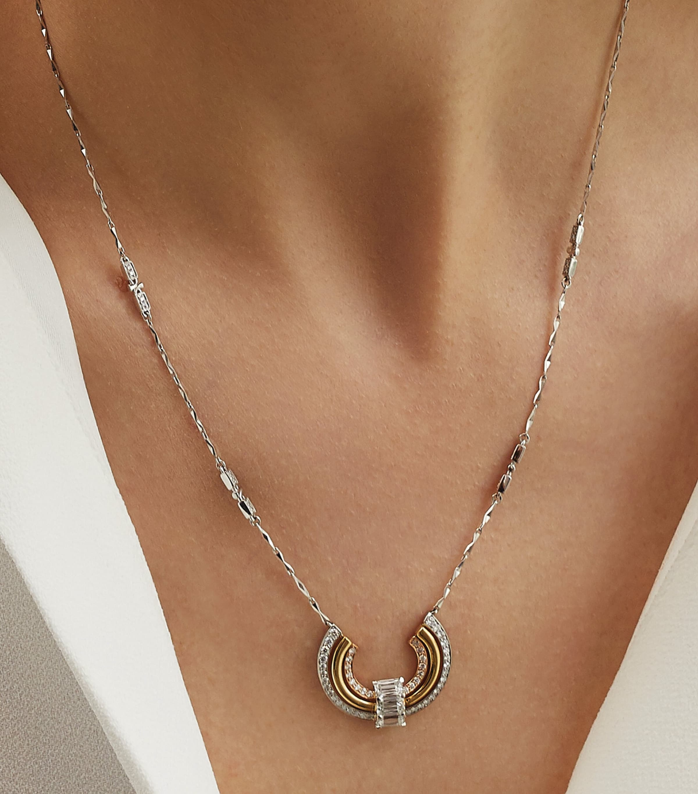 Mixed Gold, Platinum and Diamond Ribbons Pendant PLATINUM Image 2