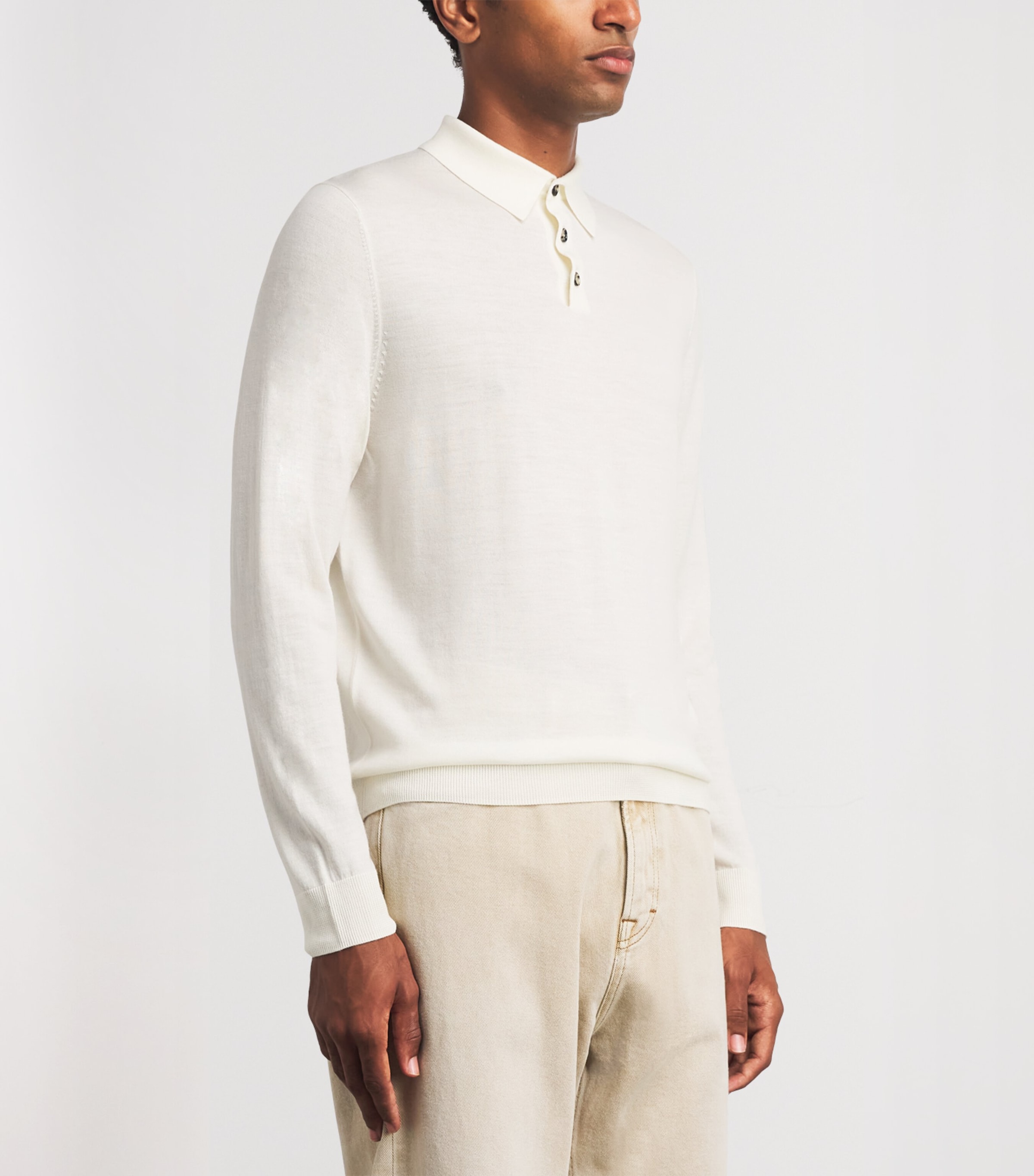 Allude Mens Virgin Wool Open-Collar Polo Sweater Image 4