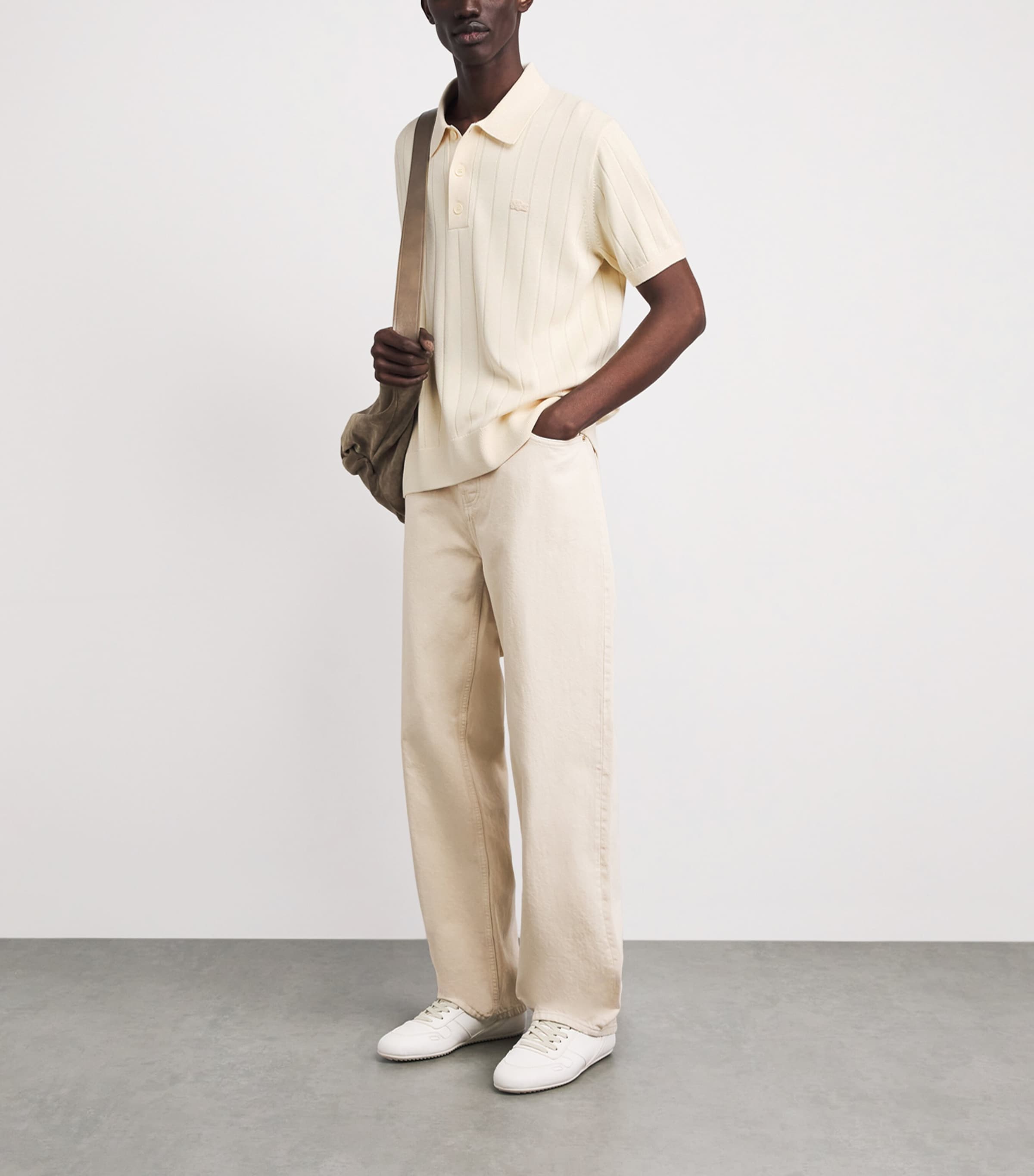 Lacoste Mens Rib-Knit Polo Shirt Cream Image 2