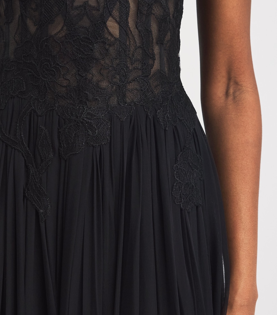 Pamella Roland Womens Silk-Lace Corseted Gown Black Image 5