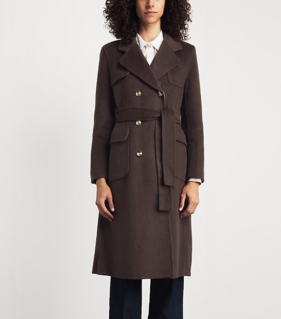 Sandro Paris Womens Wool-Blend Belted Coat Brown Image 4
