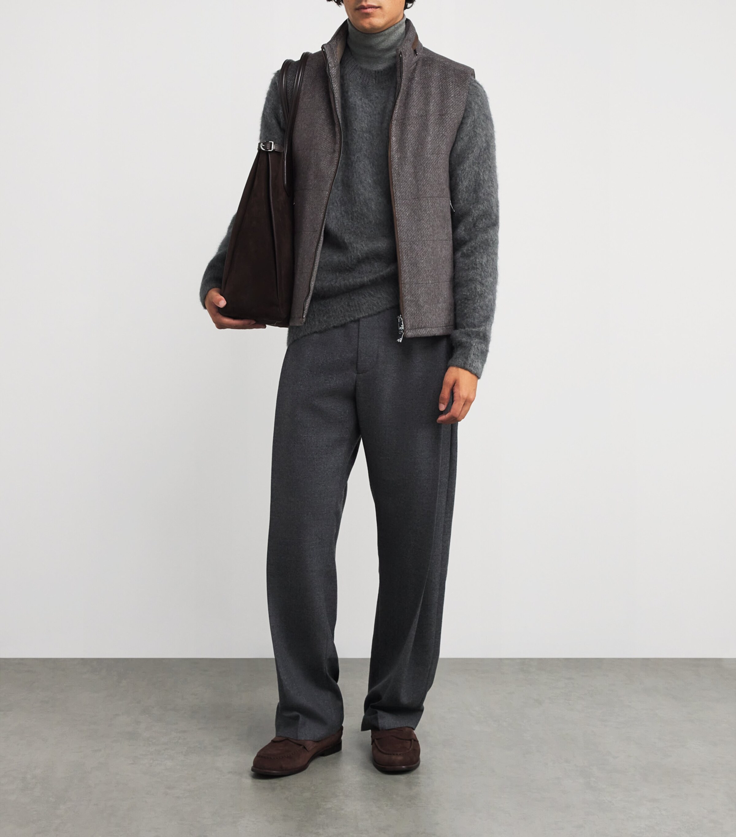 Corneliani Mens Silk-Cashmere Gilet Grey Melange Image 2