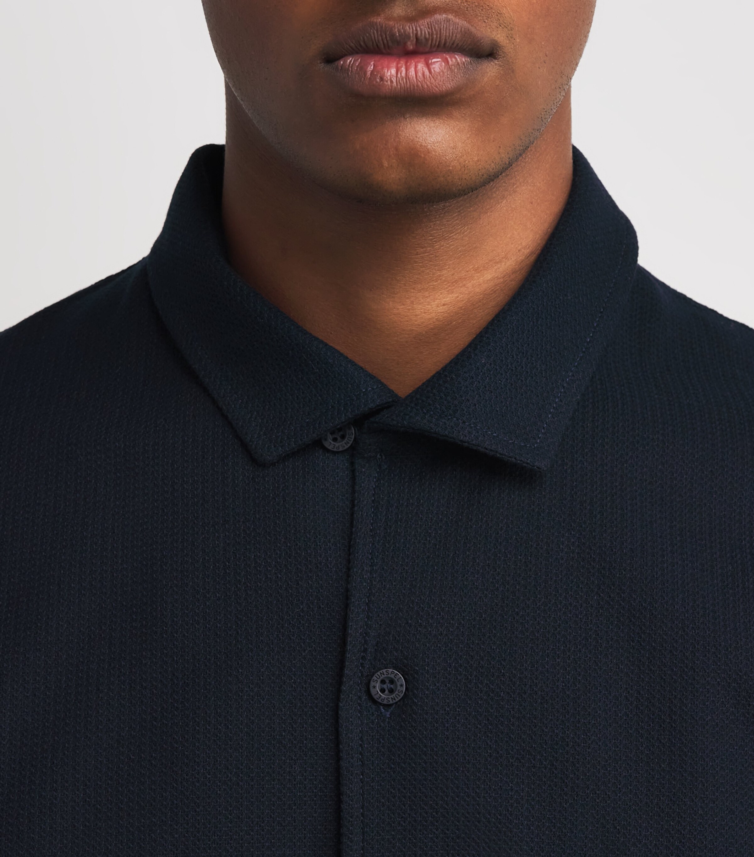 Sunspel Mens Cotton Open Collar Polo Shirt Buvn Midnight Navy Image 6