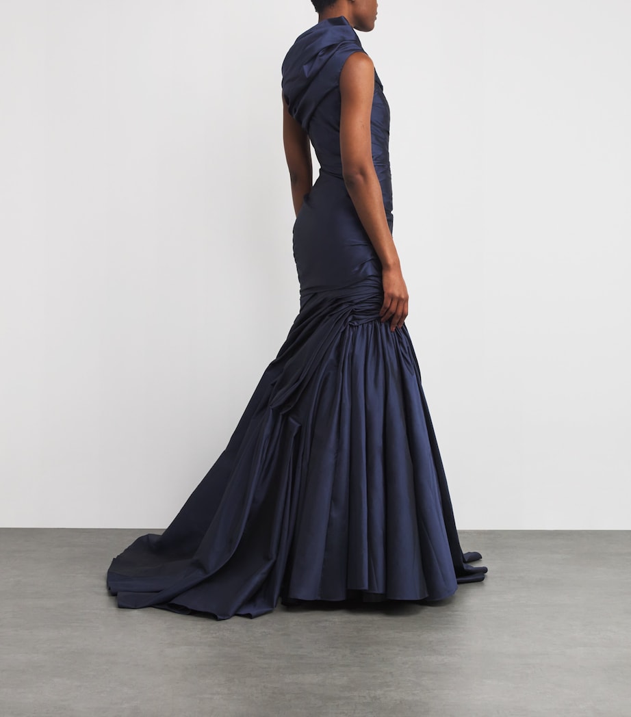 Taffeta Draped Asymmetric Gown NAVY Image 3