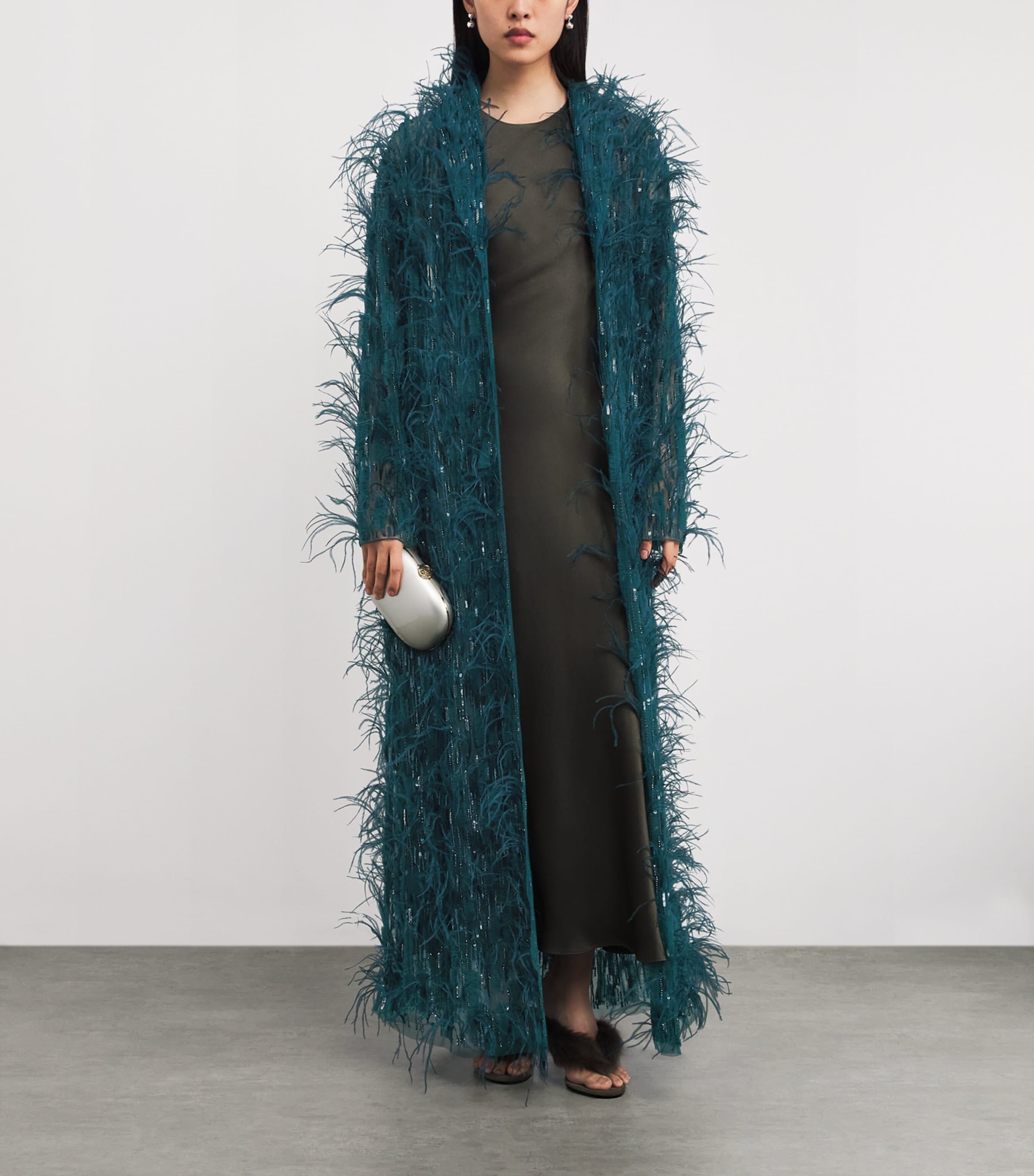 Embellished Feather Overcoat DARK TEAL Image 2