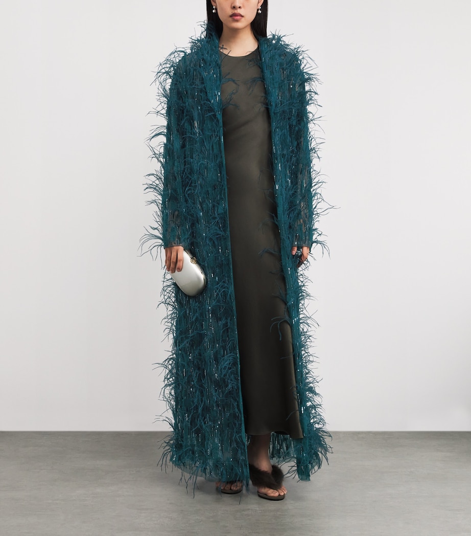 Embellished Feather Overcoat DARK TEAL Image 2