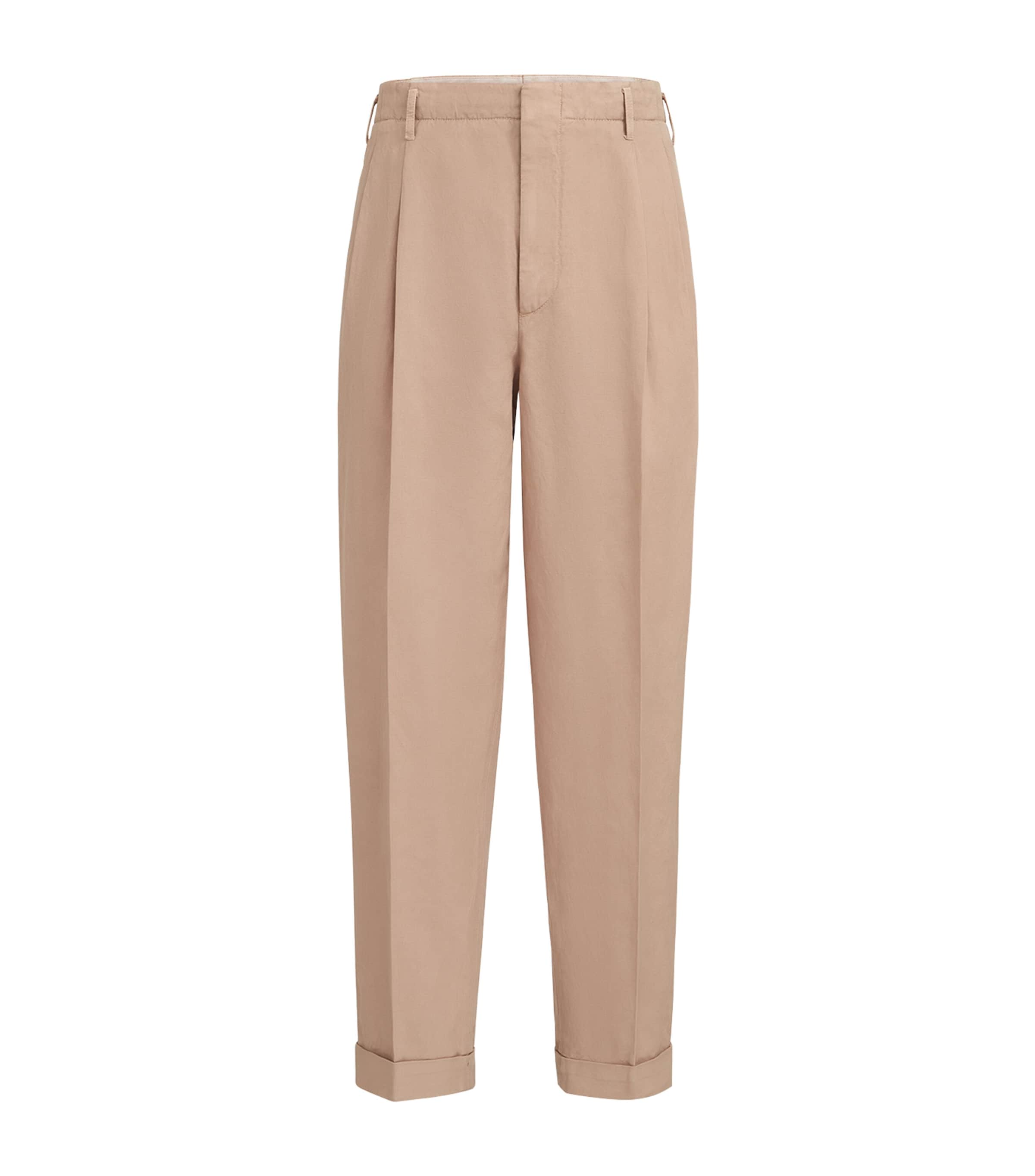 Brunello Cucinelli Mens Cotton-Linen Pleated Trousers Image 1
