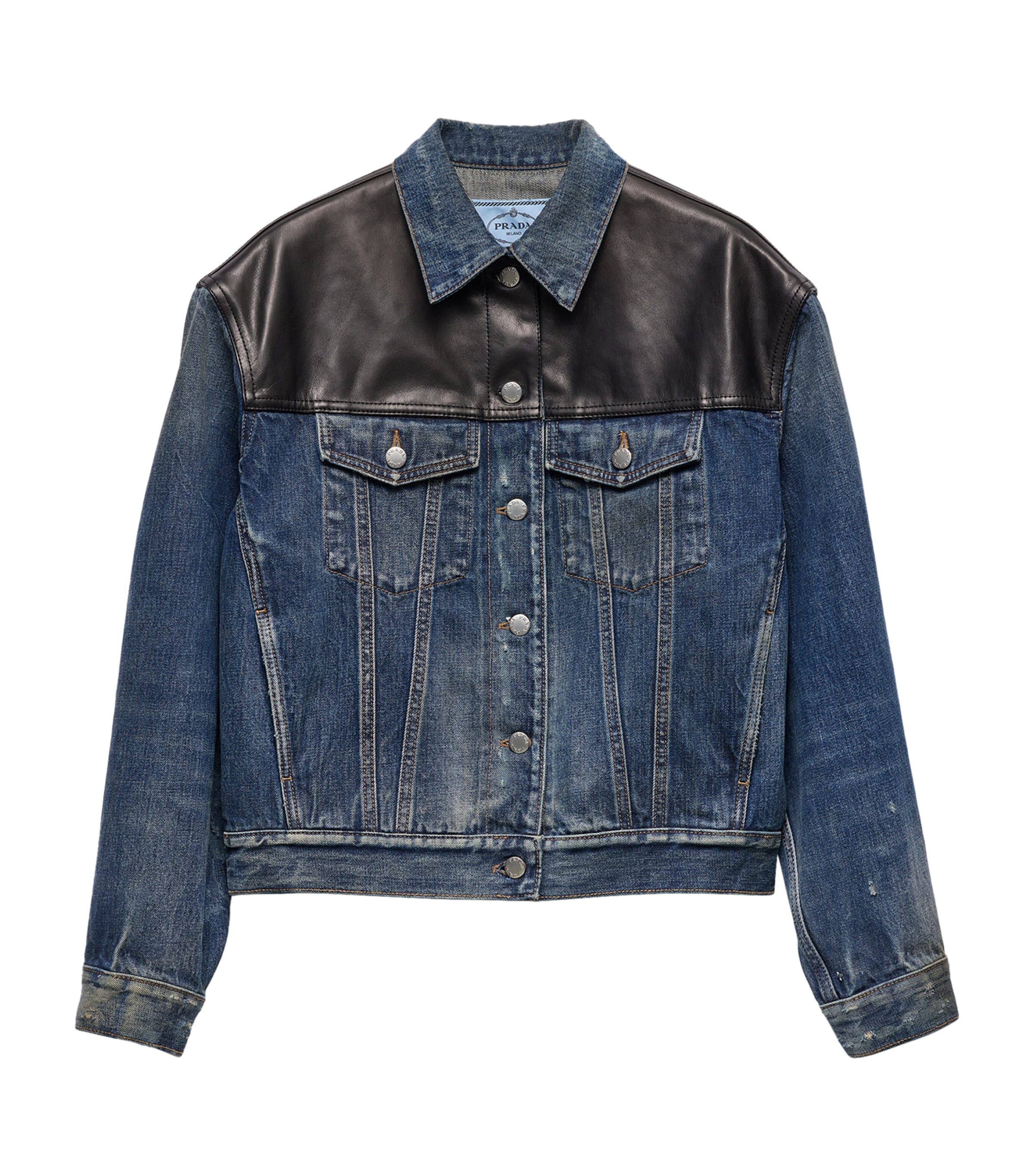 Leather-Trim Denim Jacket F0008 Image 1