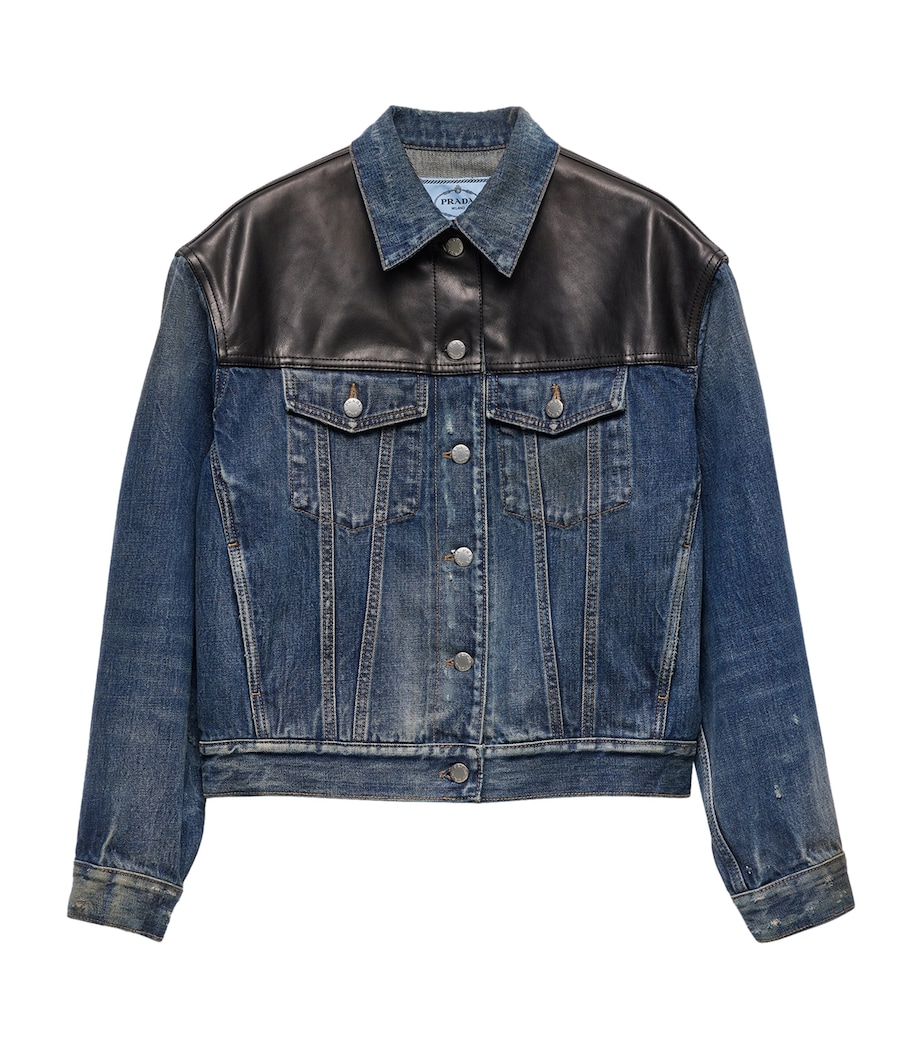 Leather-Trim Denim Jacket F0008 Image 1