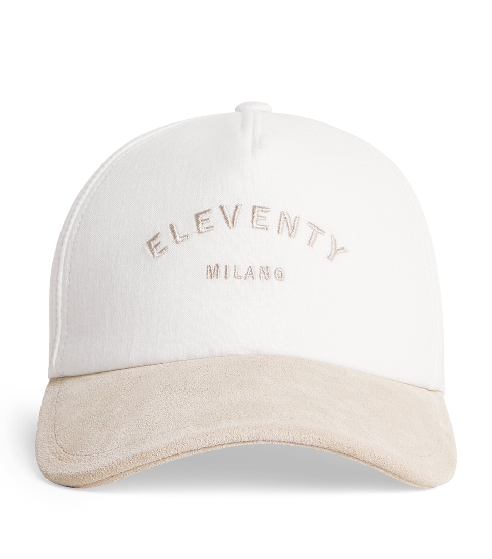 Eleventy x Harrods Suede-Trimmed Linen Baseball Cap Bianco