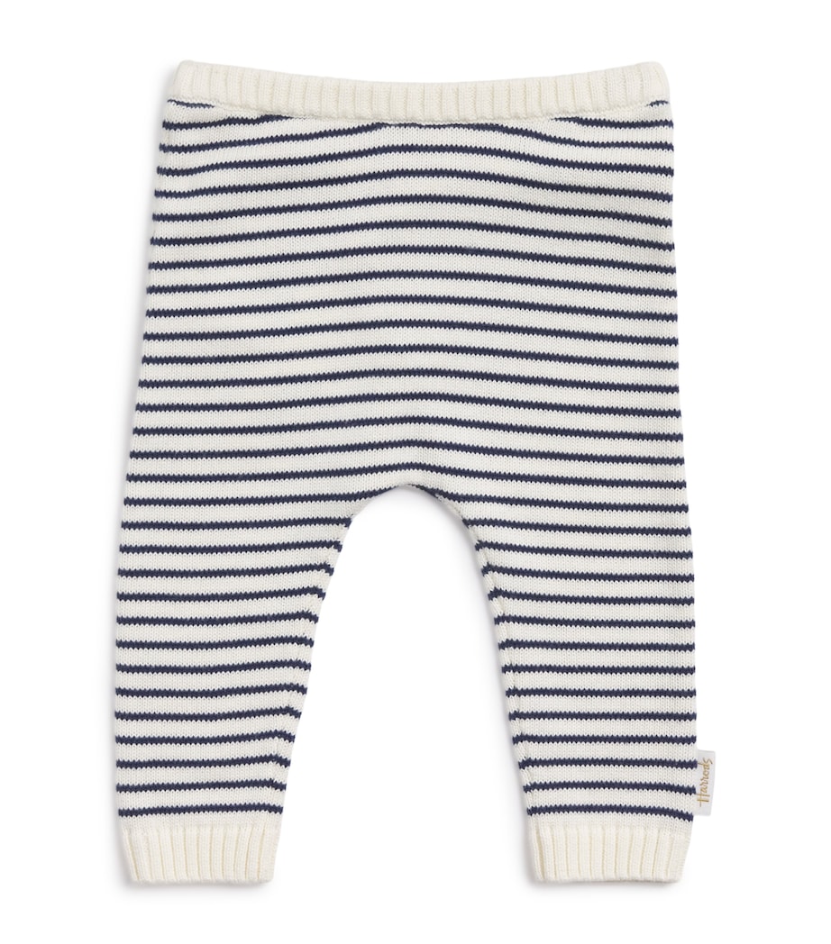 Cotton Knitted Stripe Bear Trousers (0-18 Months) BLUE Image 1