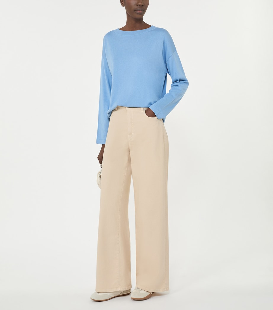 Weekend Max Mara Womens Silk-Cotton Boat-Neck Sweater Light Blue Image 4