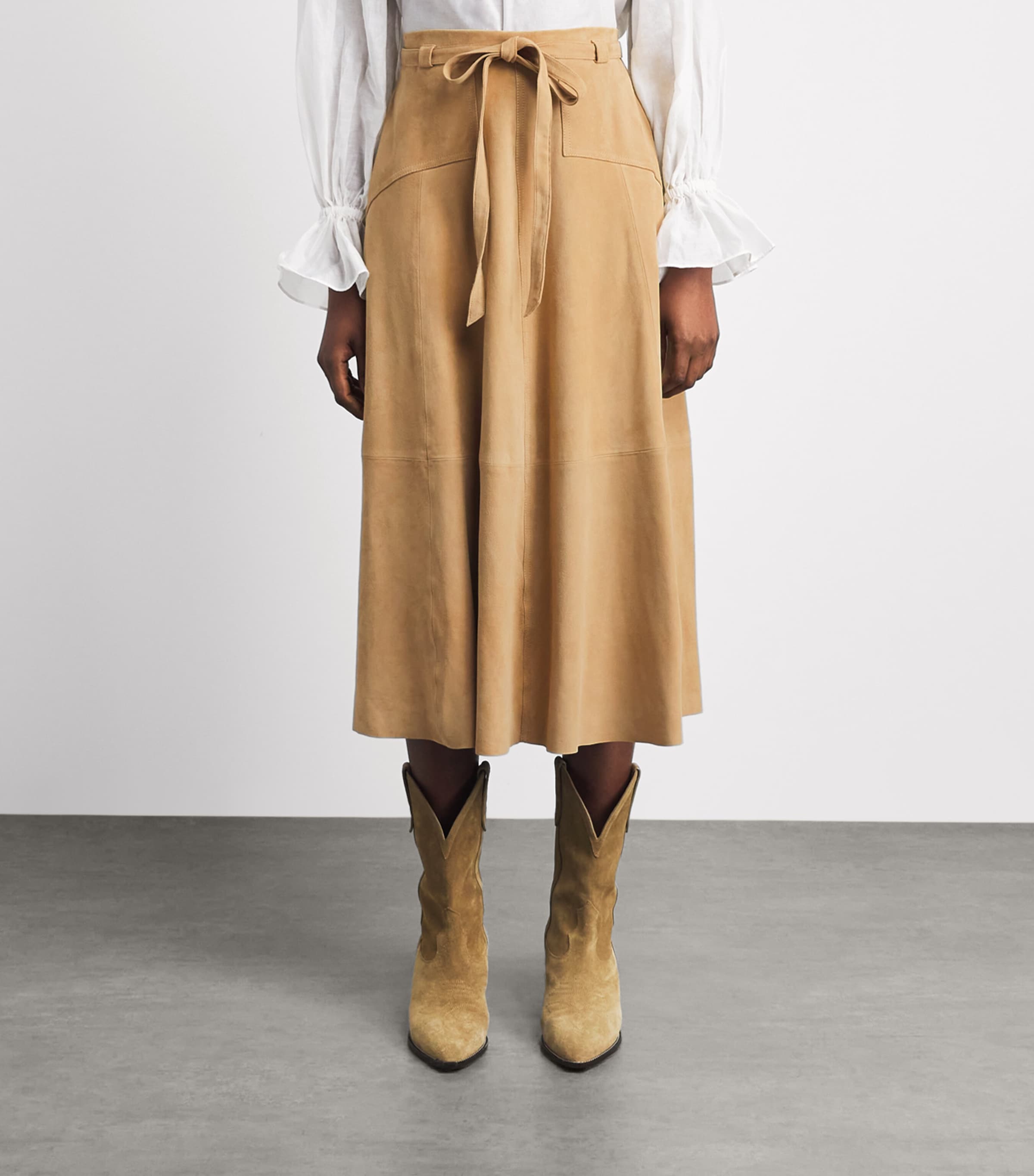 Polo Ralph Lauren Womens Suede Midi Skirt Pecan Image 4
