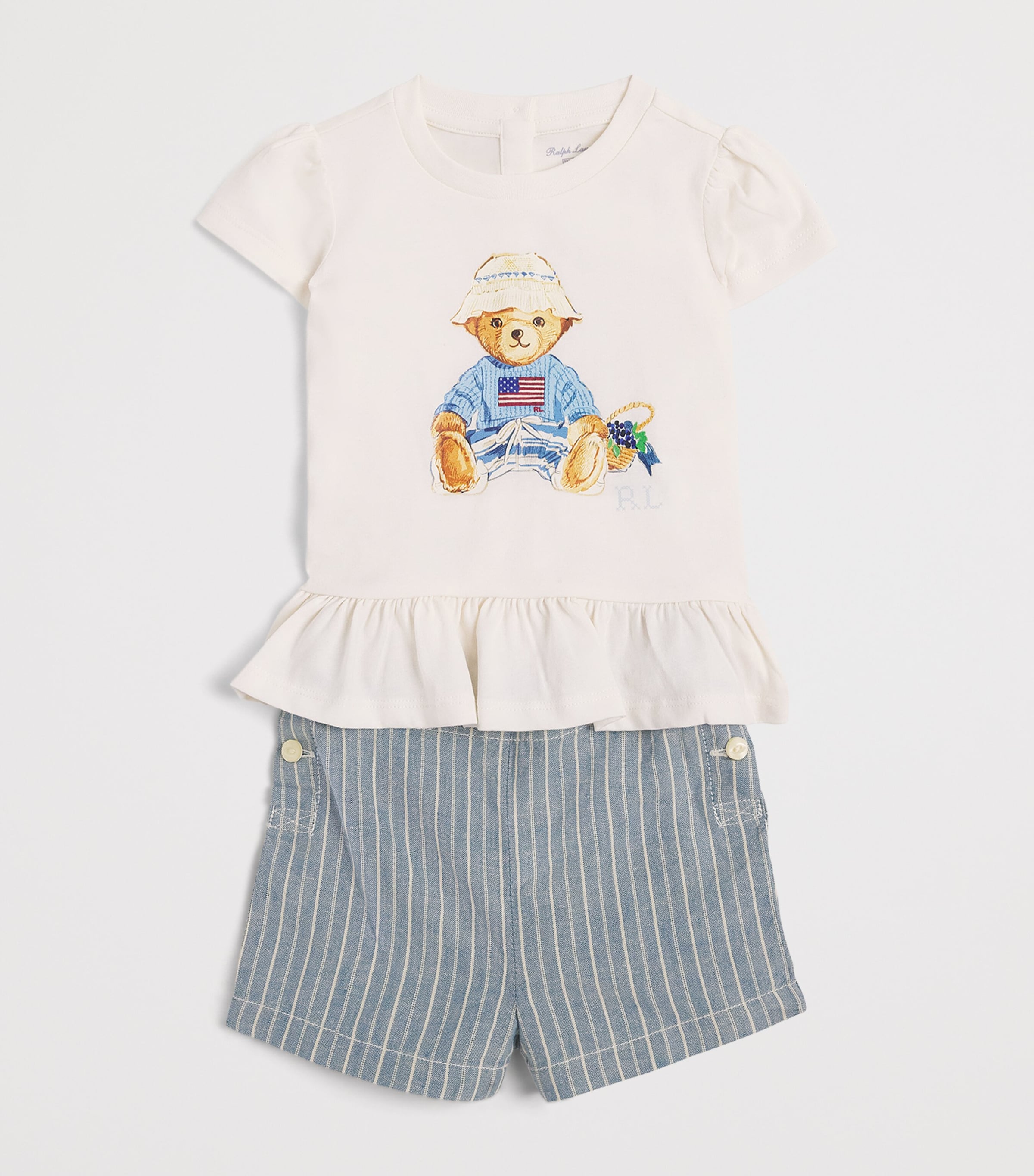Ralph Lauren Kids Cotton Polo Bear T-Shirt and Shorts Set (3-24 Months) White Image 3