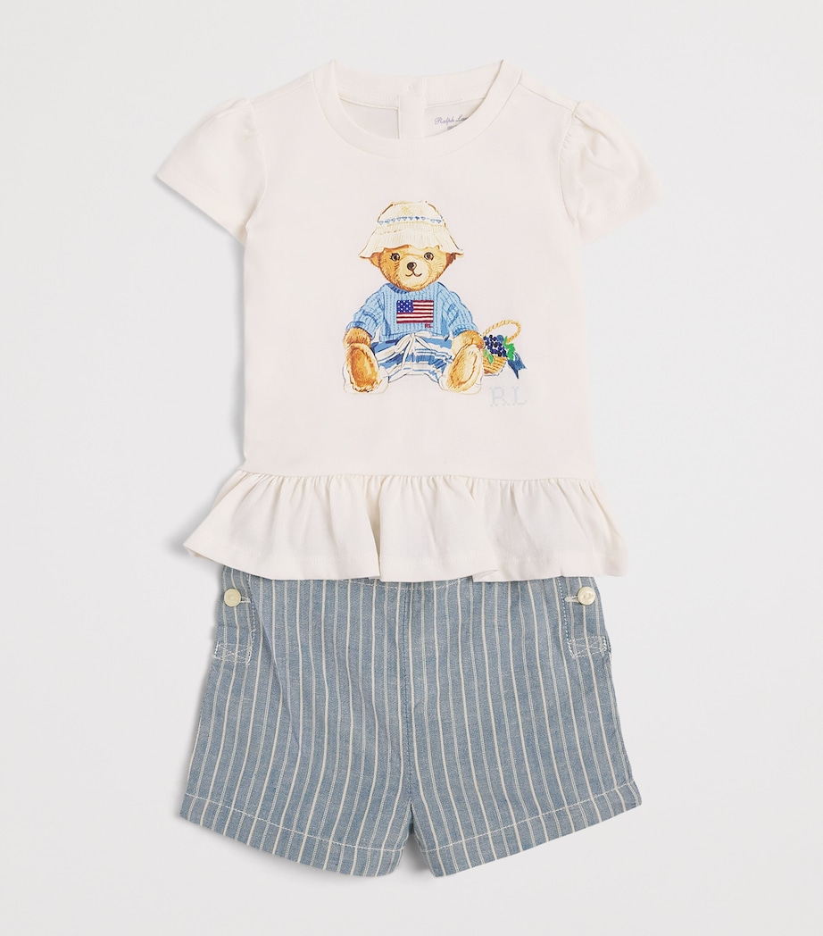 Ralph Lauren Kids Cotton Polo Bear T-Shirt and Shorts Set (3-24 Months) White Image 3