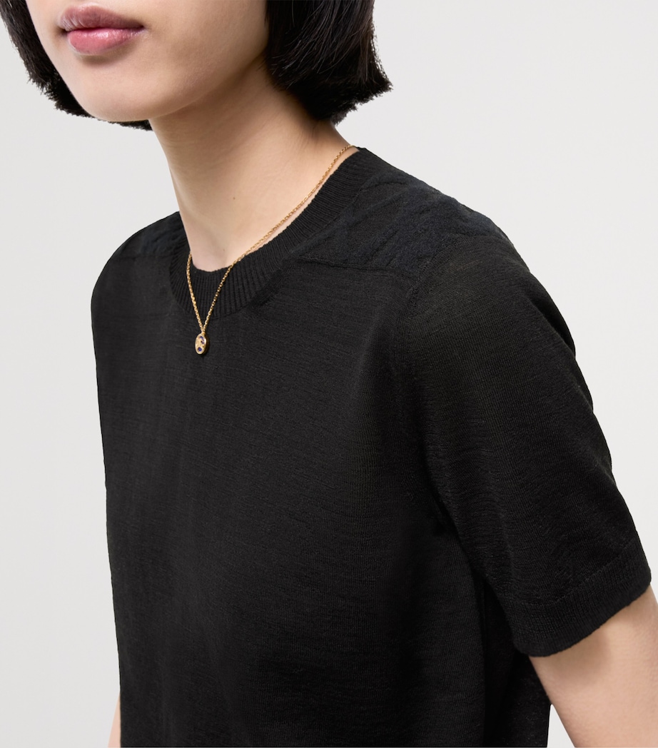 Burberry Womens Wool-Silk Check Panel T-Shirt Black Image 3