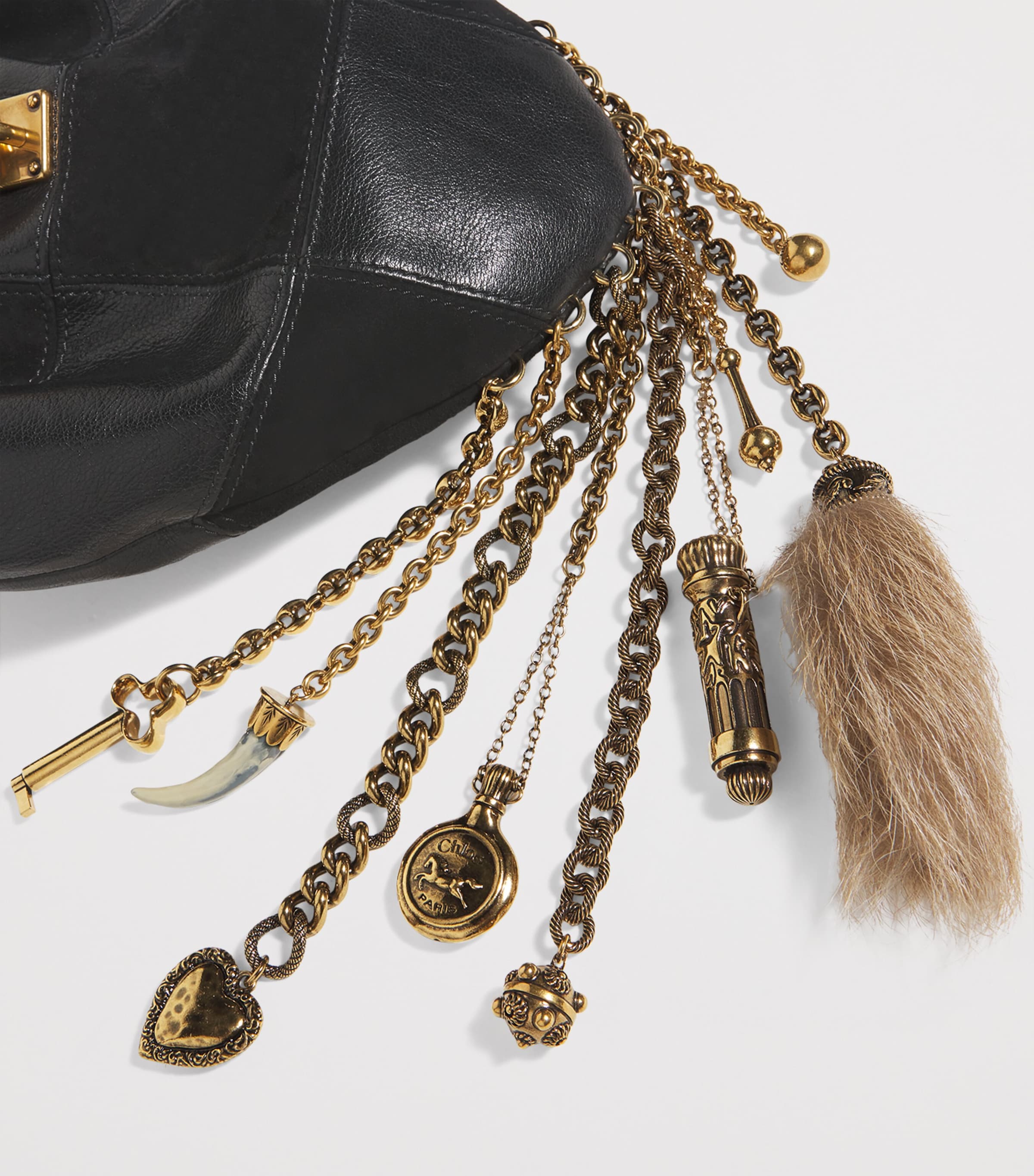 Patchwork-Leather Charms Cross-Body Bag BLACK Image 6