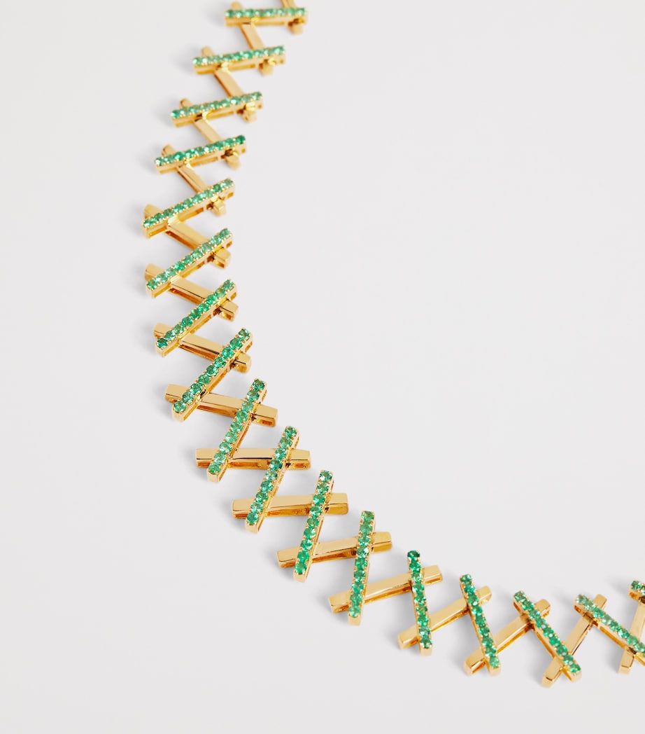Suzanne Kalan Yellow Gold and Emerald Pavé Deco Wishbone Necklace Rg/wd Image 4